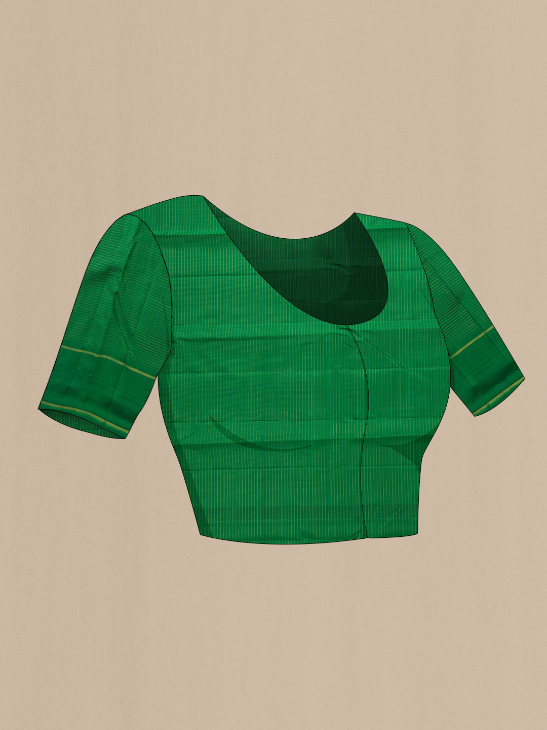 Close up image of the blouse of Pure Silk Pure Zari Red Dual Tone Kanchipuram Saree with Zari Butta on the body and Zari Border. 