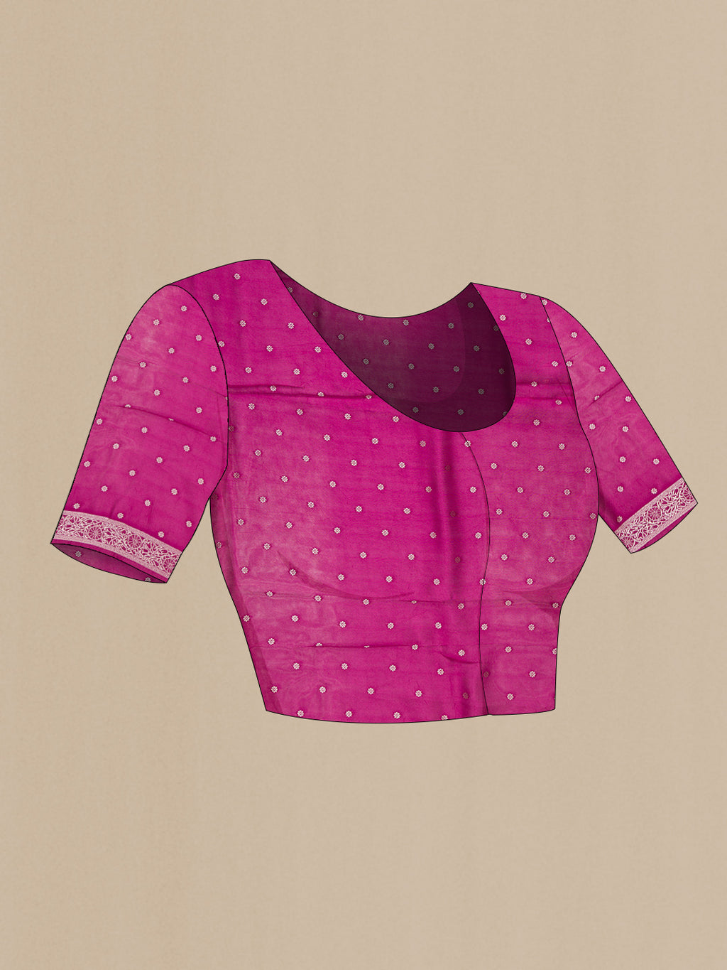 Close up image of the blouse of Magenta Dual Tone Blended Georgette Saree with Zari Brocade on the body and Zari Border. 
