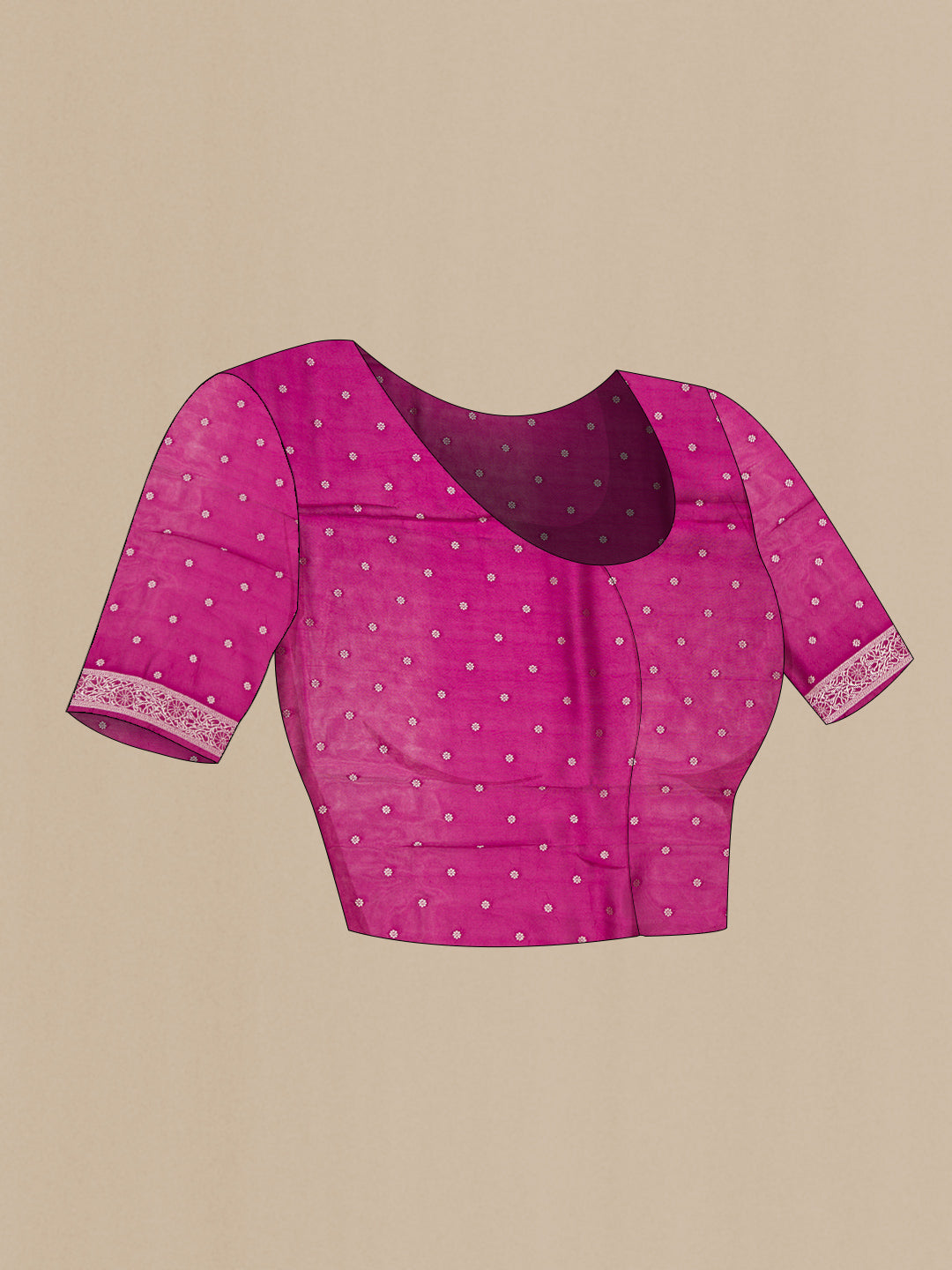 Close up image of the blouse of Magenta Dual Tone Blended Georgette Saree with Zari Brocade on the body and Zari Border. 
