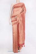 Red Blended Banarasi Silk Saree with Zari Brocade on the body and Fancy Border.  displayed on a mannequin