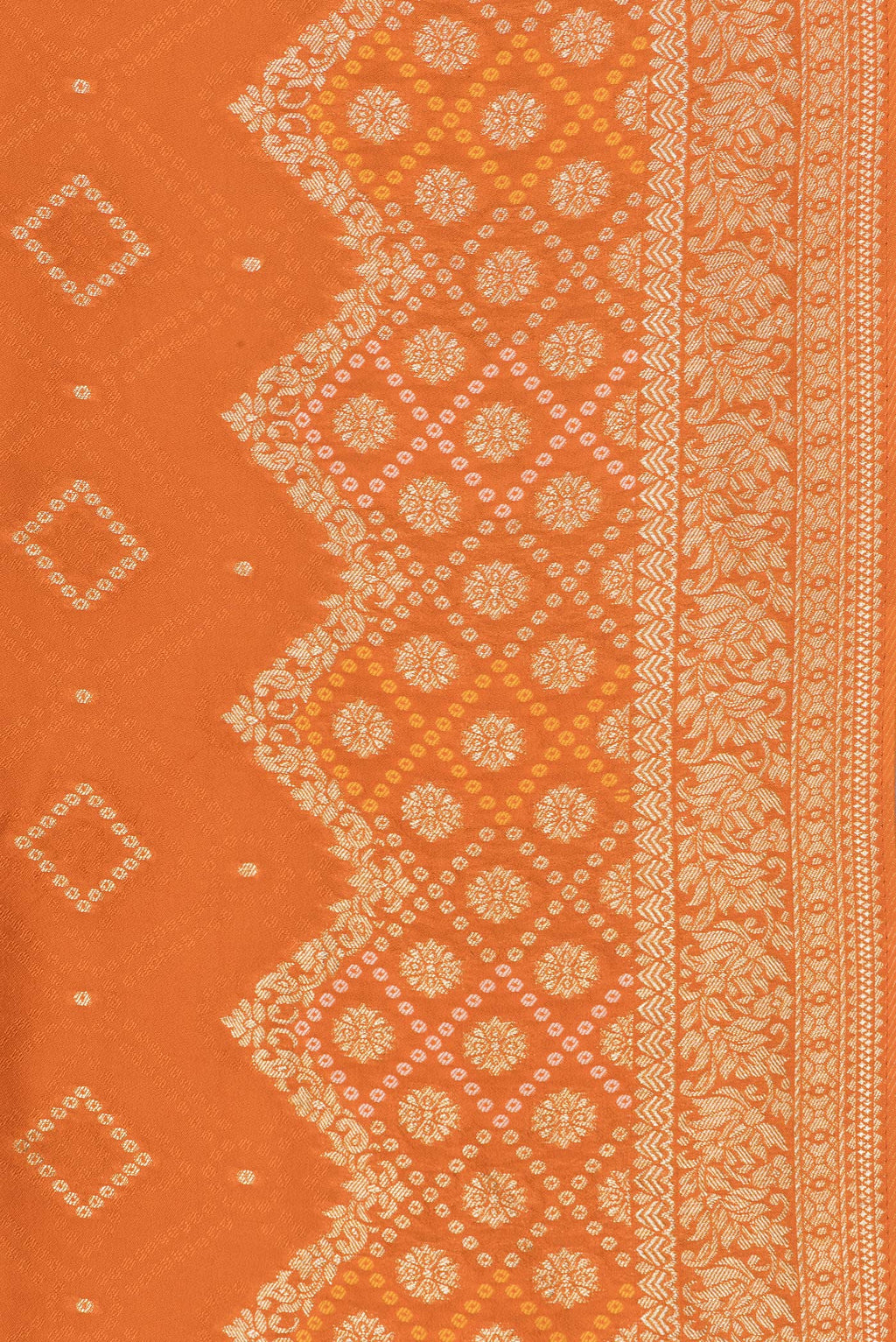Border image of Orange Dual Tone Blended Banarasi Silk Saree with Bandhani Print on the body and Zari Border. 