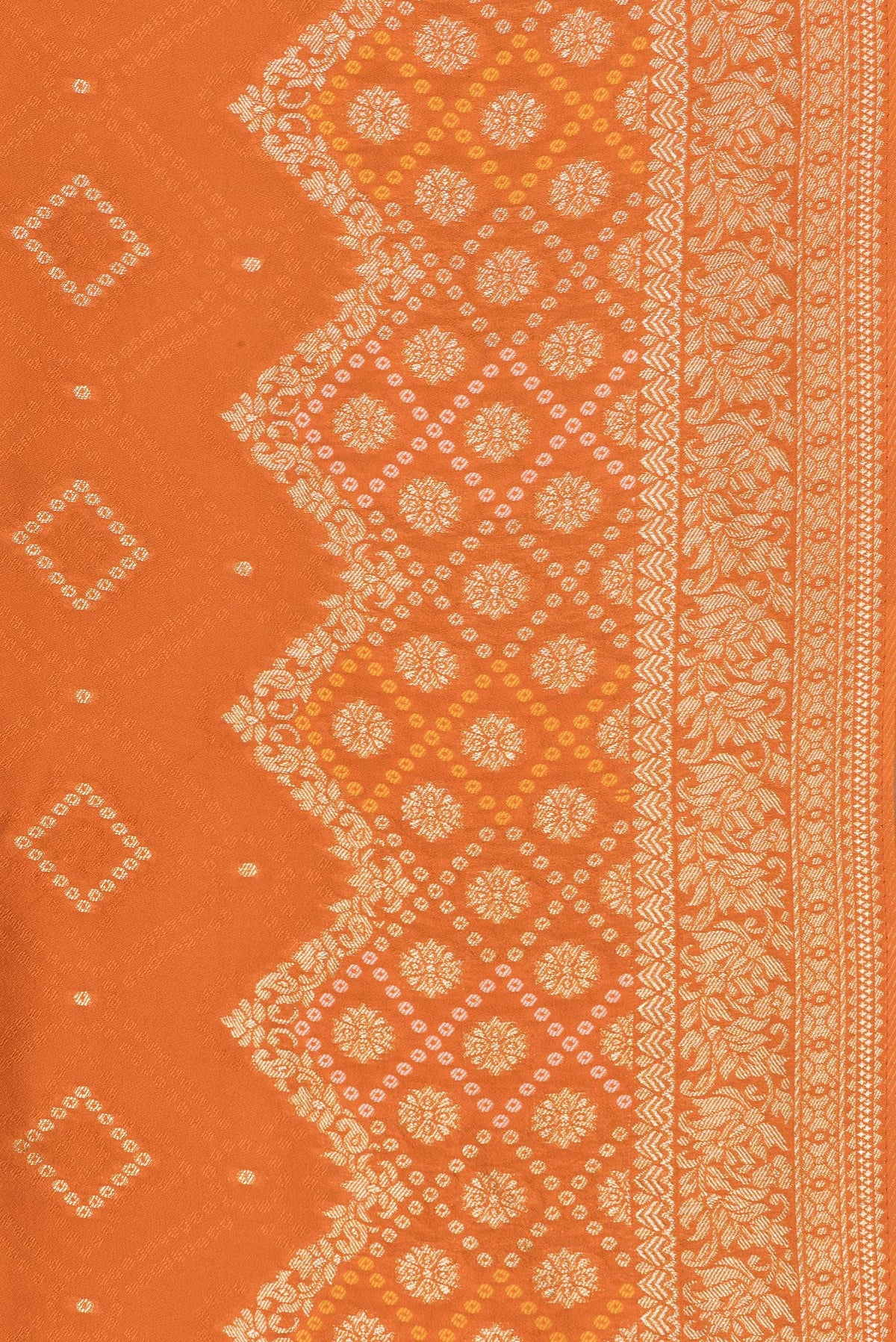 Border image of Orange Dual Tone Blended Banarasi Silk Saree with Bandhani Print on the body and Zari Border. 