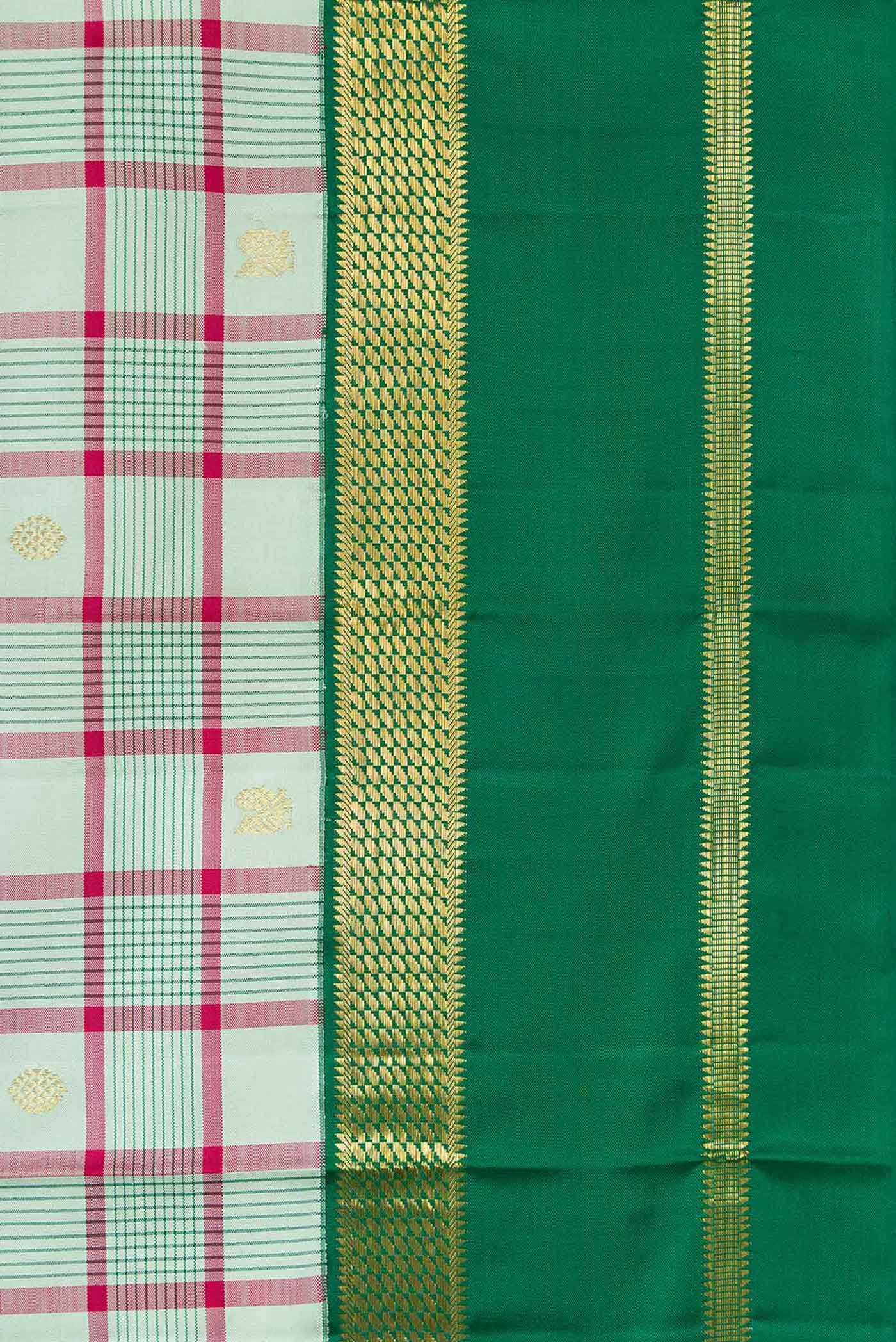 Border image of Pure Silk Pure Zari Light Green Dual Tone Kanjivaram Saree with Checked design on the body and Zari Border. 
