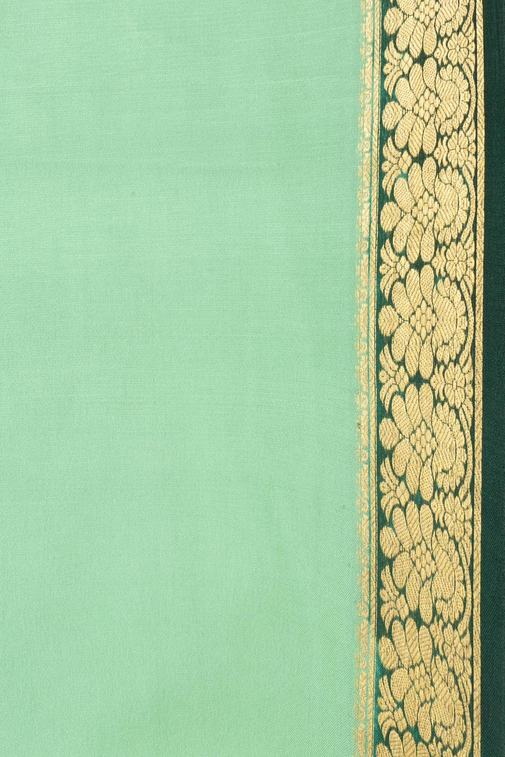 Border image of Pista Green Dual Tone Mysore Silk Saree with Plain Body and Zari Border. 