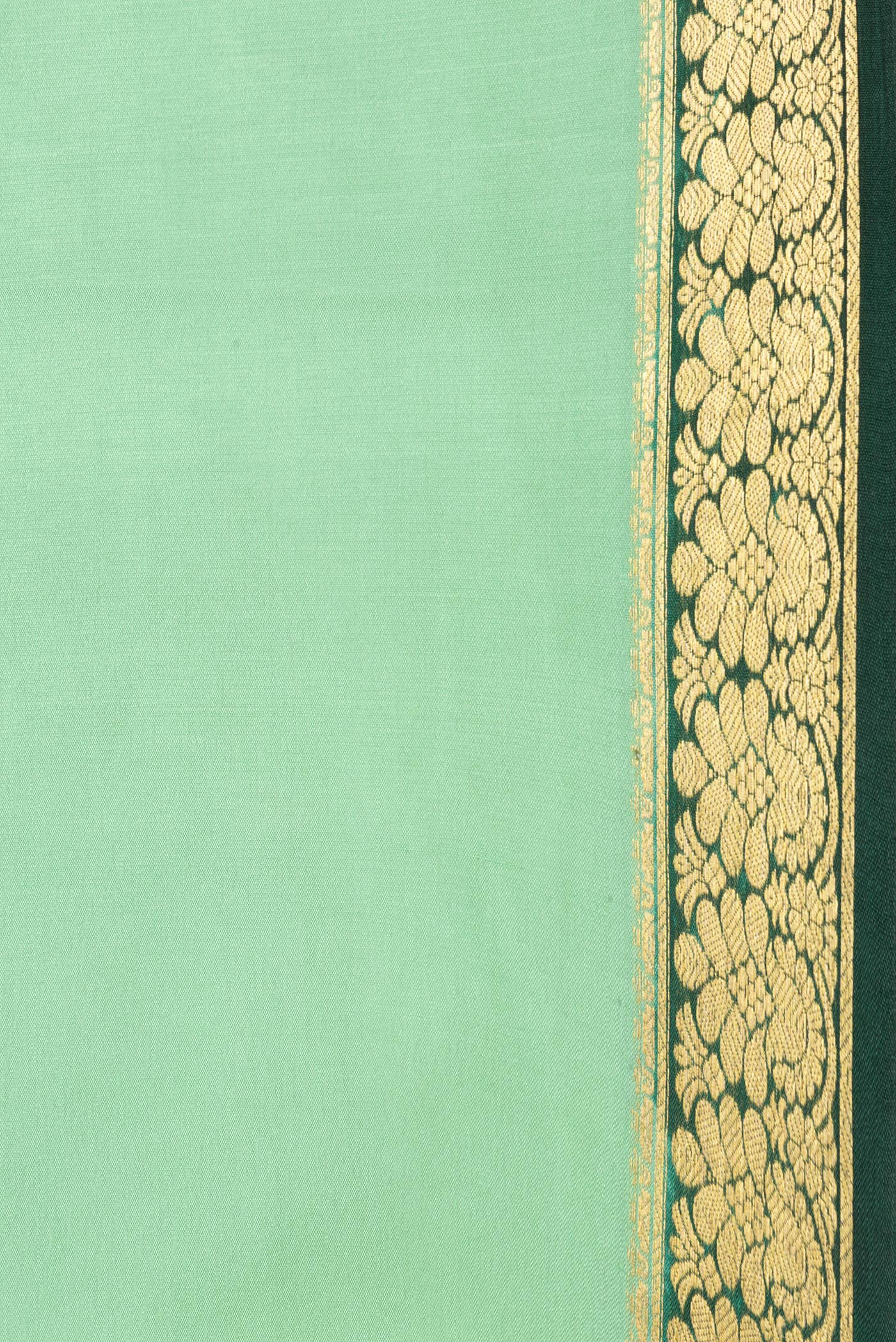 Border image of Pista Green Dual Tone Mysore Silk Saree with Plain Body and Zari Border. 