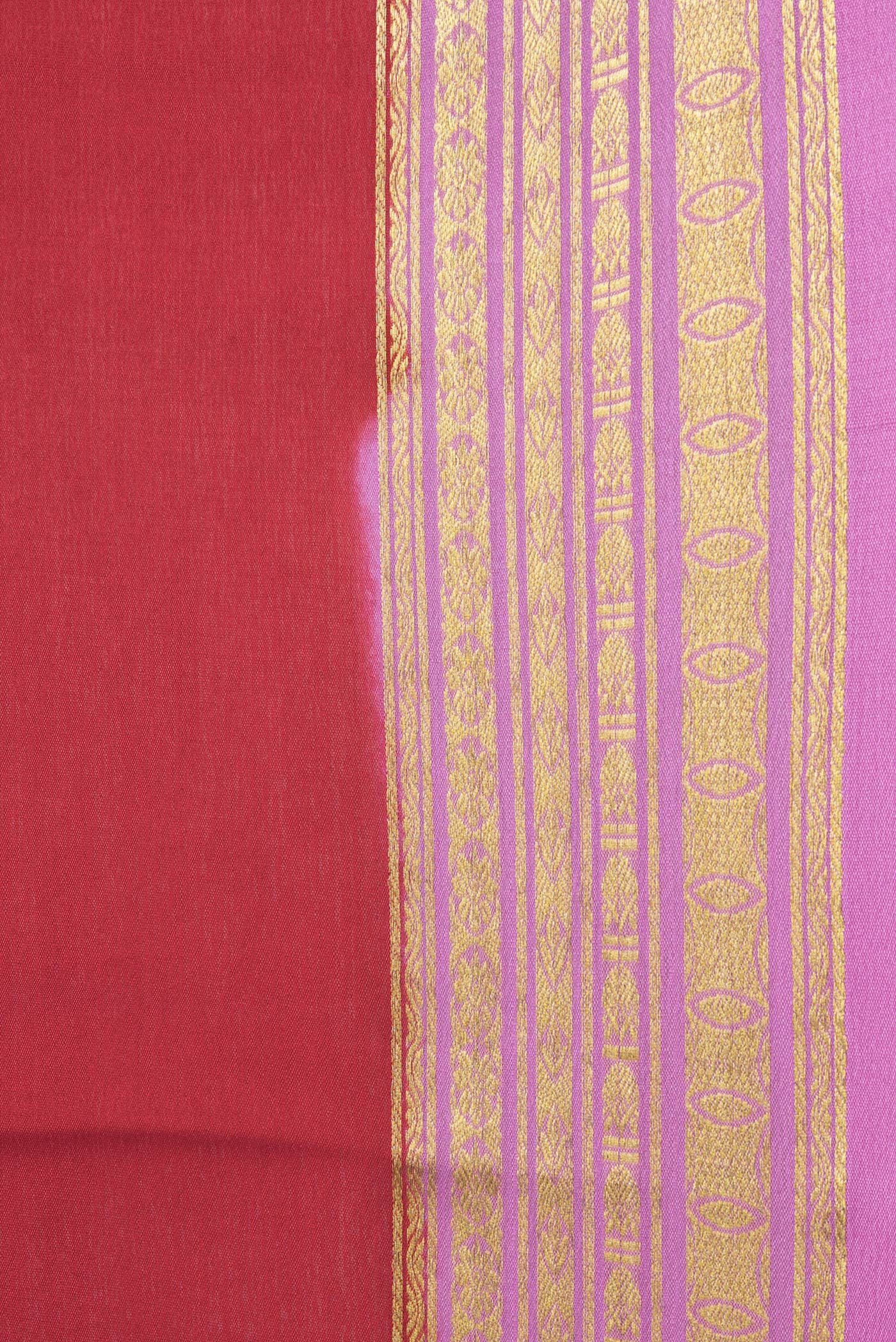 Border image of Red Dual Tone Mysore Silk Saree with Plain Body and Zari Border. 
