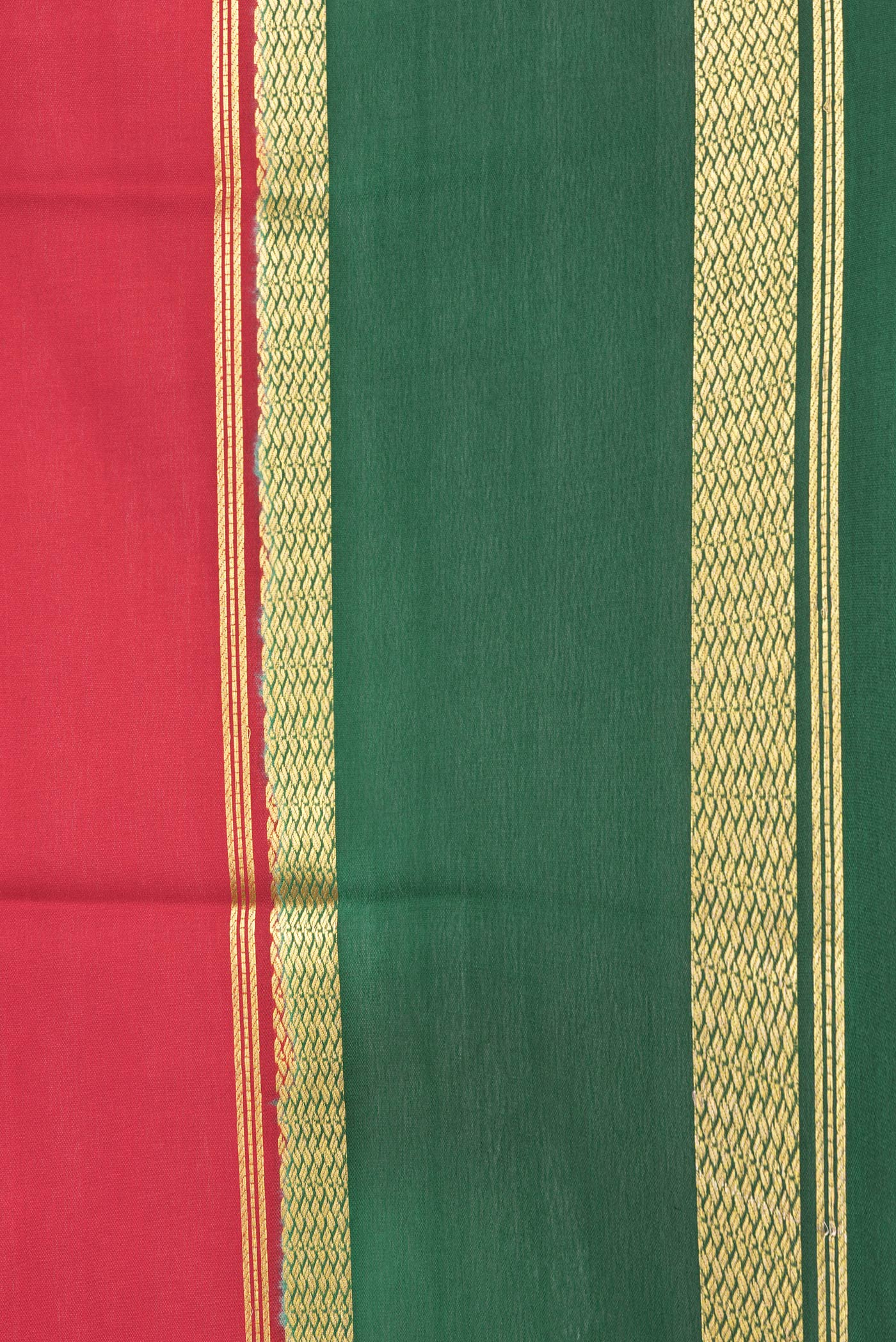 Border image of Red Dual Tone Mysore Crepe Saree with Plain Body and Zari Border. 