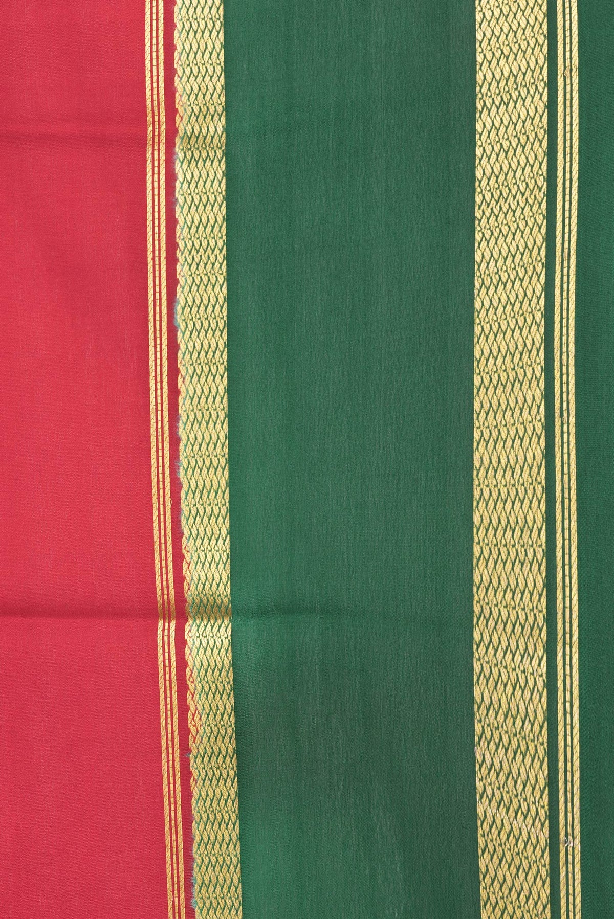 Border image of Red Dual Tone Mysore Crepe Saree with Plain Body and Zari Border. 