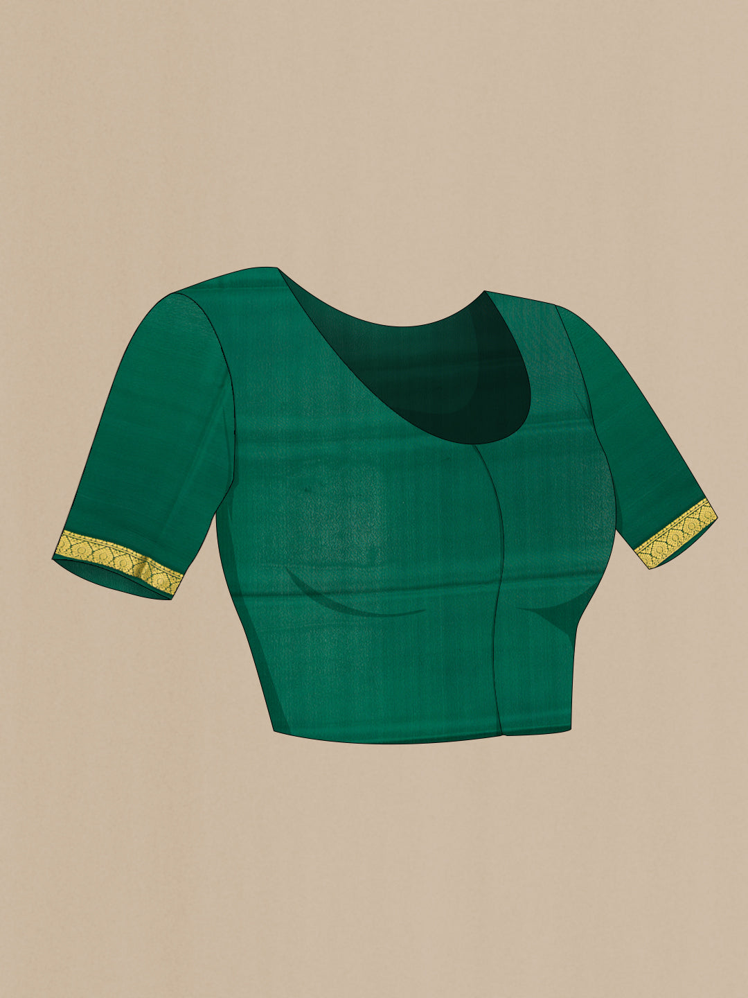 Close up image of the blouse of Pista Green Dual Tone Mysore Crepe Saree with Plain Body and Zari Border. 