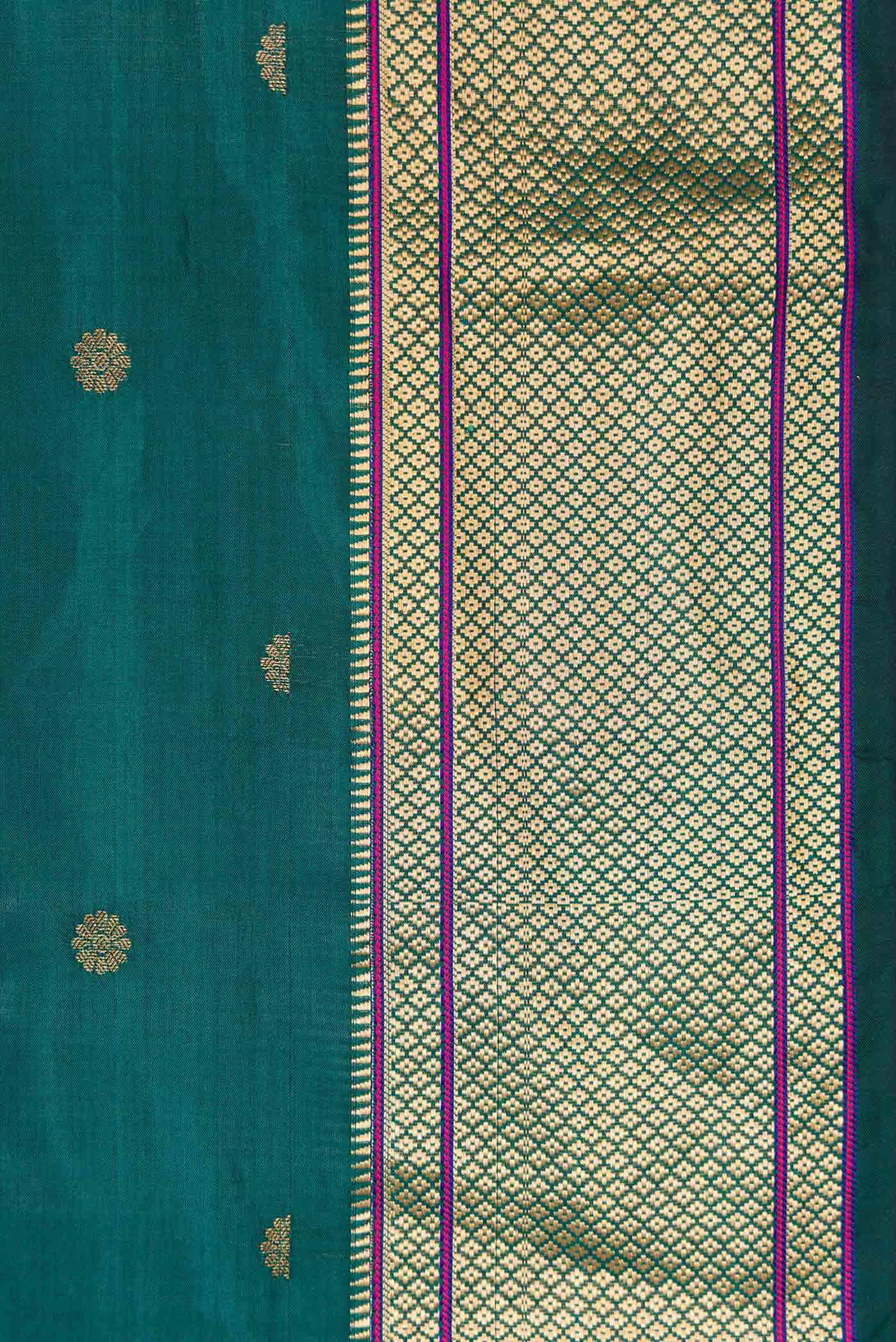 Border image of Royal Blue Dual Tone Kanchipuram Silk Saree with Zari Butta on the body and Zari Border. 