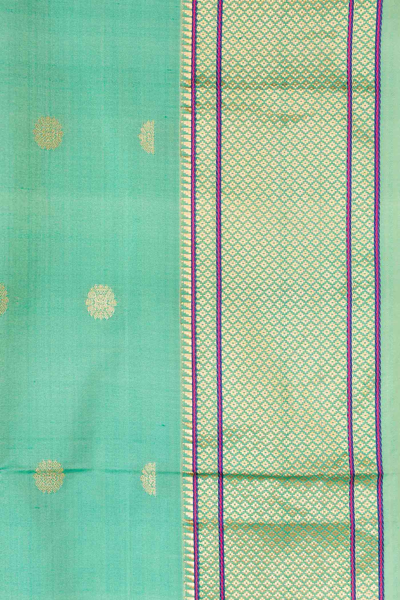 Border image of Sea Green Blended Bangalore Silk Saree with Zari Butta on the body and Zari Border