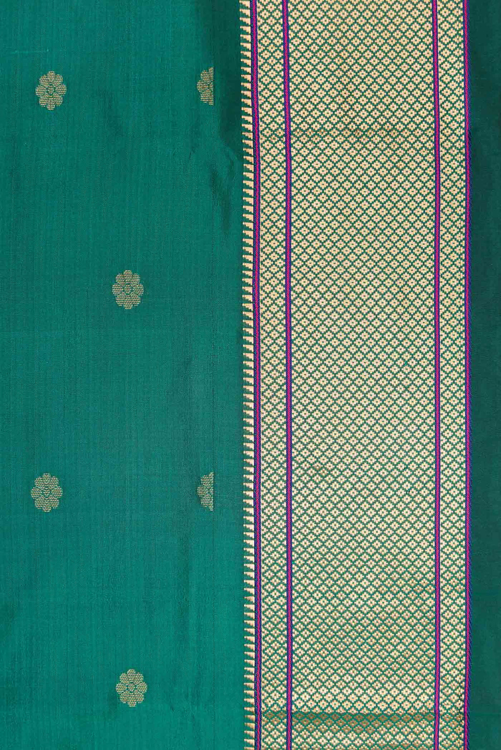 Border image of Teal Blended Bangalore Silk Saree with Zari Butta on the body and Zari Border