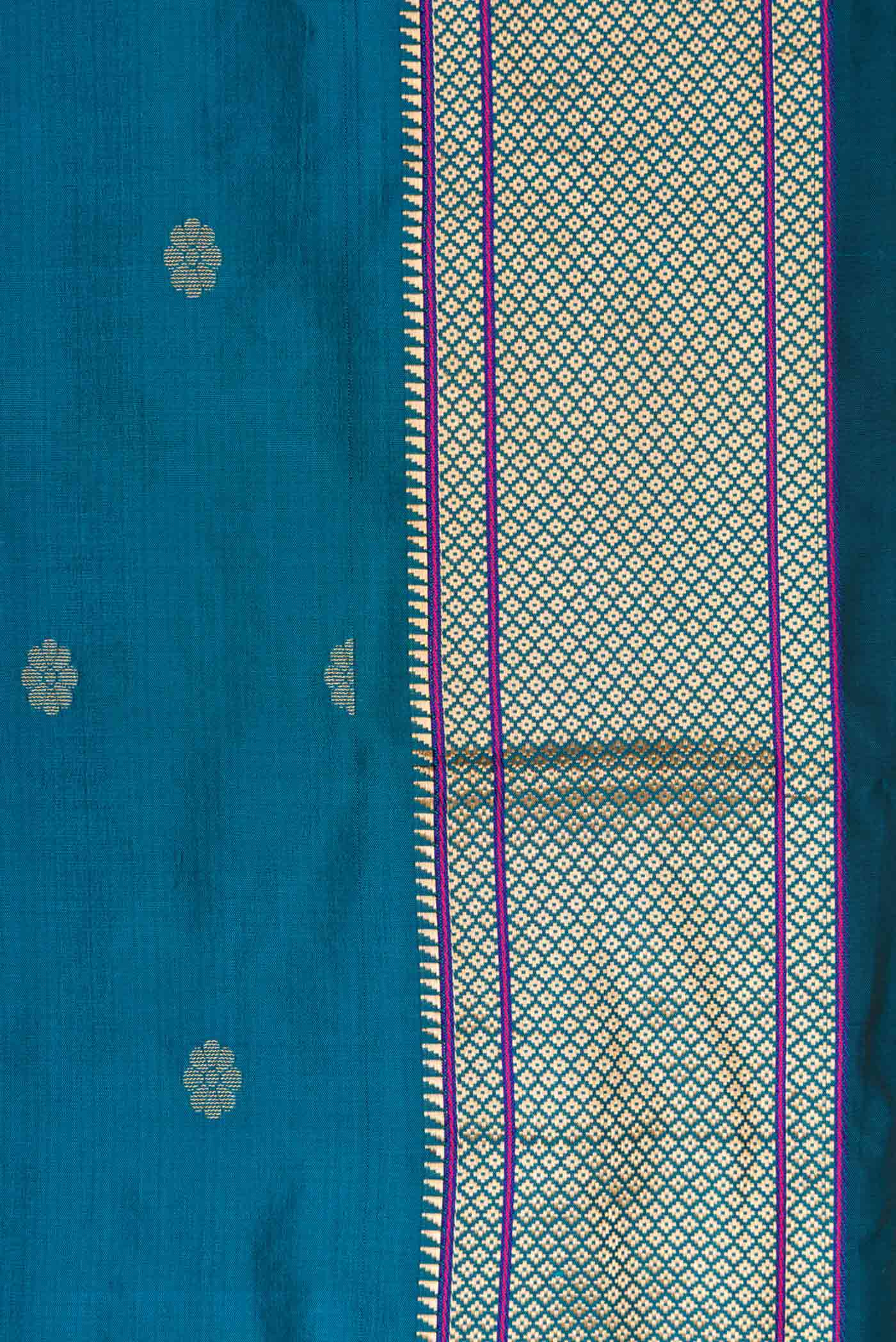 Border image of Blue Blended Bangalore Silk Saree with Zari Butta on the body and Zari Border