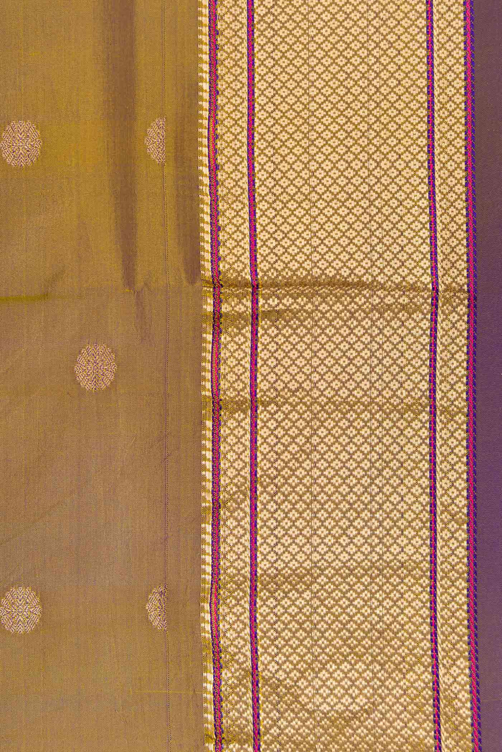 Border image of Green with Purple Color Blended Bangalore Silk Saree with Zari Butta on the body and Zari Border