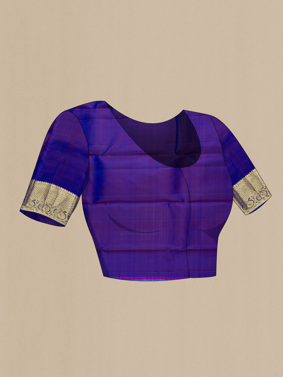 Close up image of the blouse of Maroon Dual Tone Kanjivaram Silk Saree with Zari Butta on the body and Zari Border. 