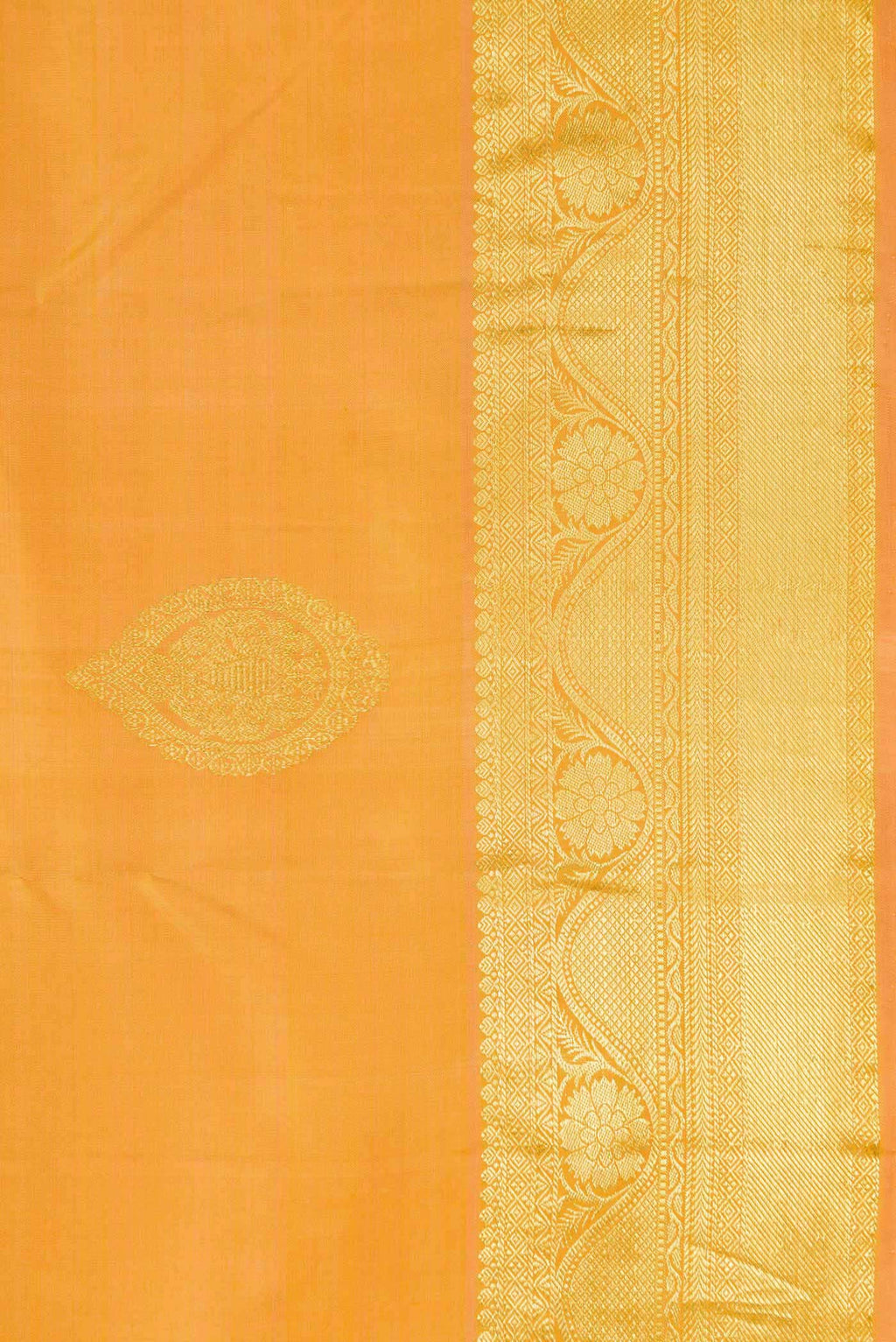 Border image of Golden Peach Dual Tone Kanjivaram Silk Saree with Zari Butta on the body and Zari Border. 