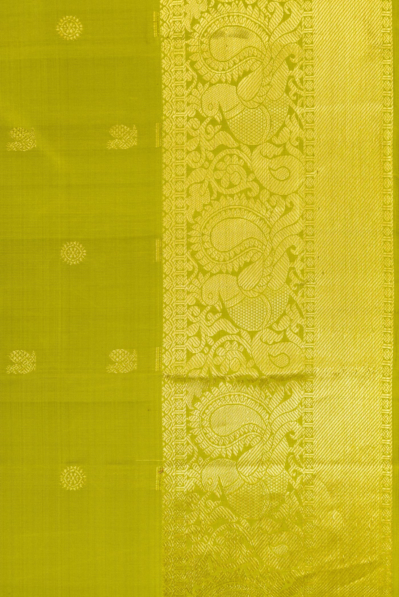 Border image of Parrot Green Dual Tone Kanjivaram Silk Saree with Zari Butta on the body and Zari Border. 