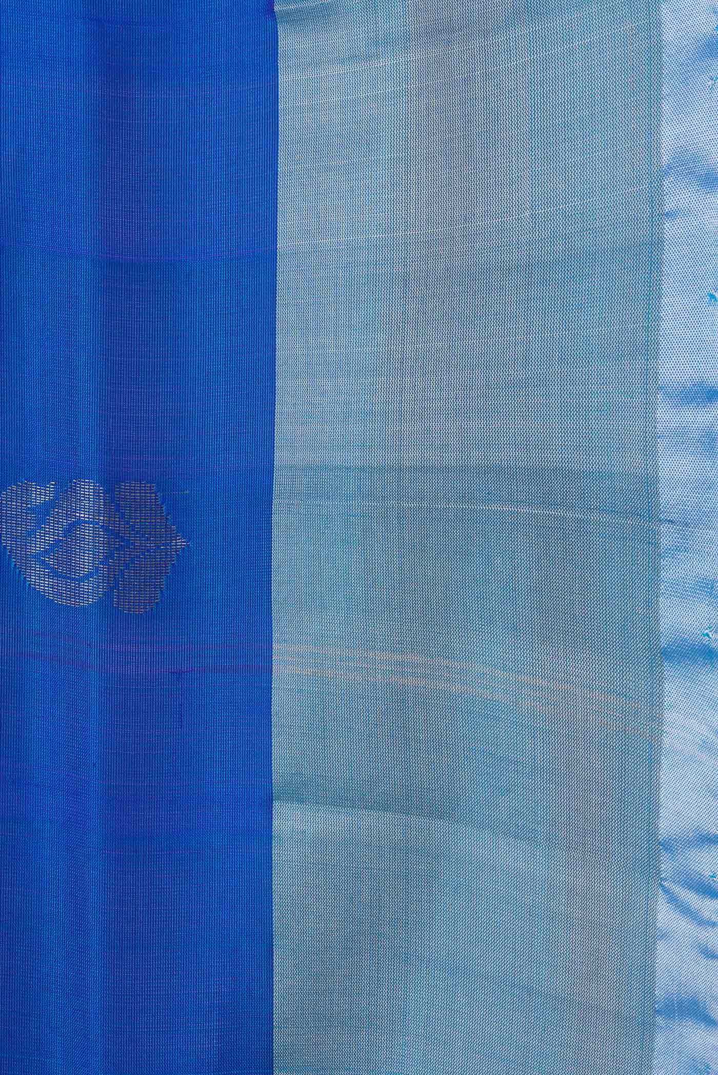Border image of Peacock Blue Dual Tone Uppada Silk Saree with Zari Butta on the body and Zari Border. 