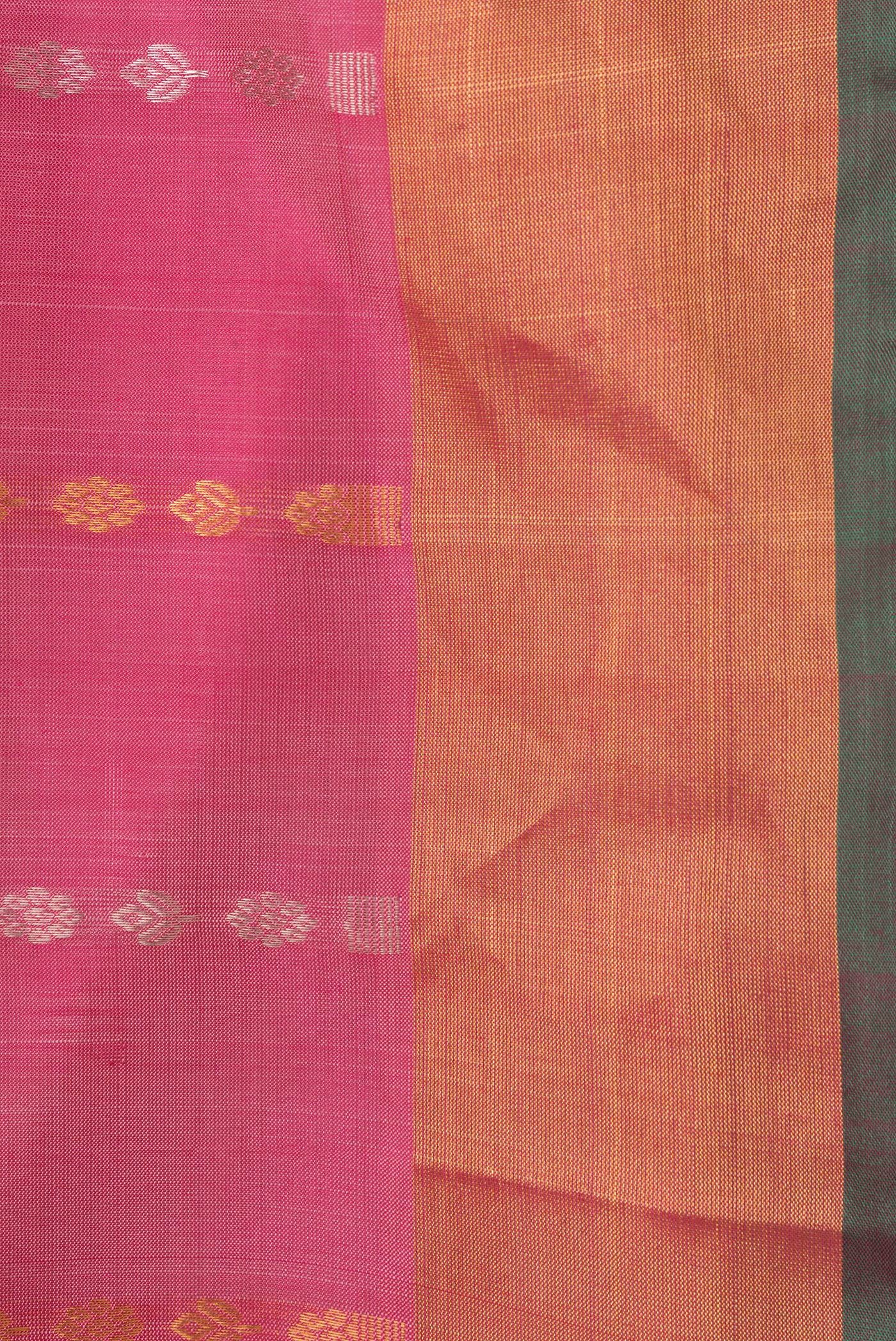 Border image of Pink Dual Tone Uppada Silk Saree with Zari Butta on the body and Zari Border. 