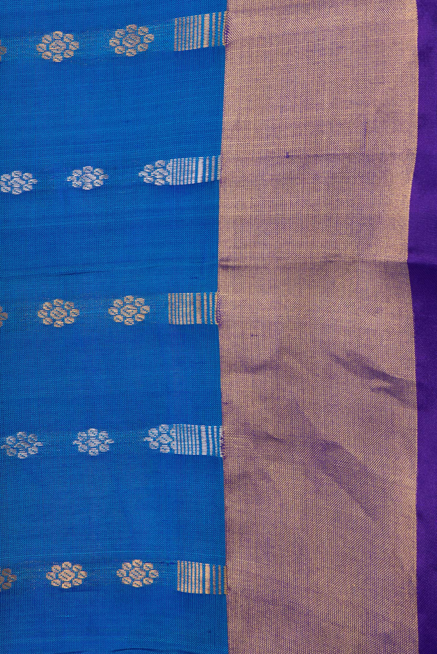 Border image of Peacock Blue Dual Tone Uppada Silk Saree with Zari Butta on the body and Zari Border. 
