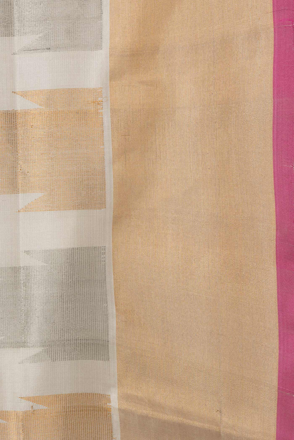 Border image of Beige Dual Tone Uppada Silk Saree with Zari Butta on the body and Temple Border. 