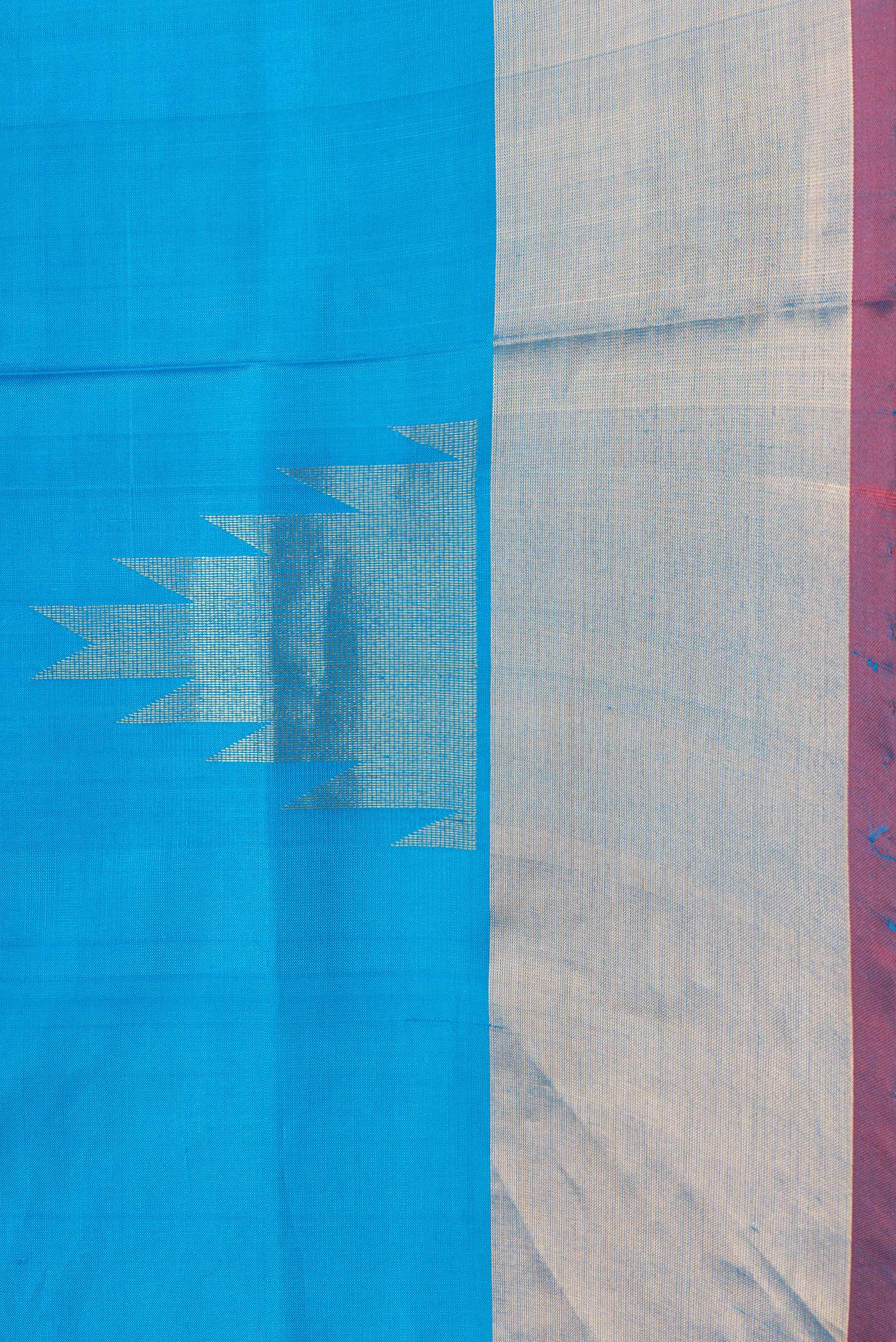 Border image of Sky Blue Dual Tone Uppada Silk Saree with Zari Butta on the body and Temple Border. 