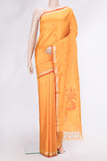 Orange Dual Tone Uppada Silk Saree with Zari And Thread Butta on the body and Zari Border.  displayed on a mannequin
