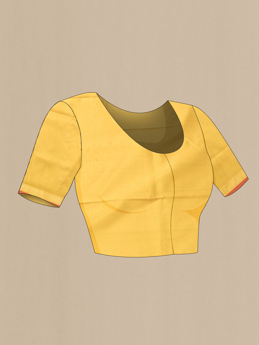 Close up image of the blouse of Mustard Dual Tone Uppada Silk Saree with Zari And Thread Butta on the body and Zari Border. 
