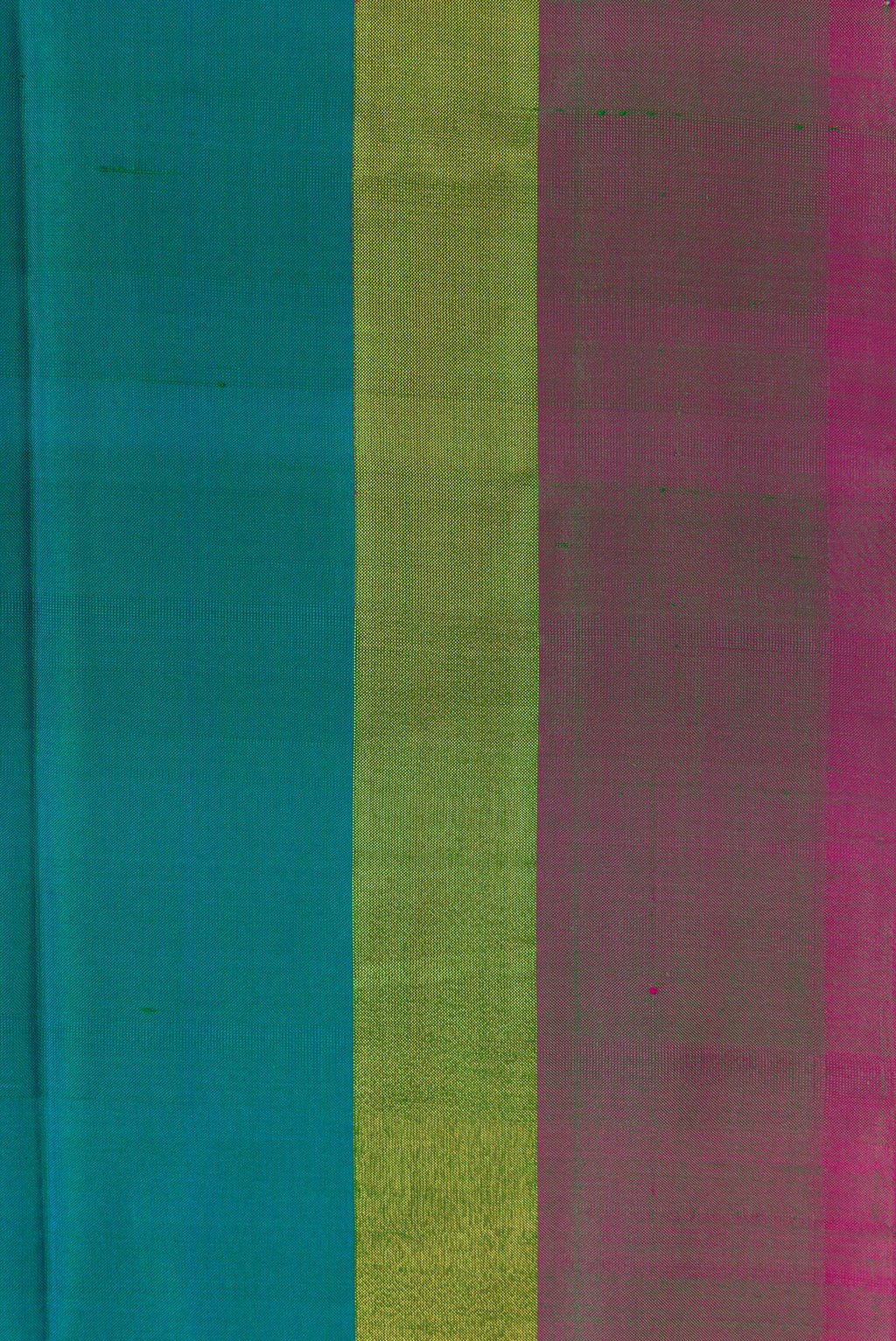 Border image of Peacock Blue Dual Tone Uppada Silk Saree with Plain Body and Zari Border. 