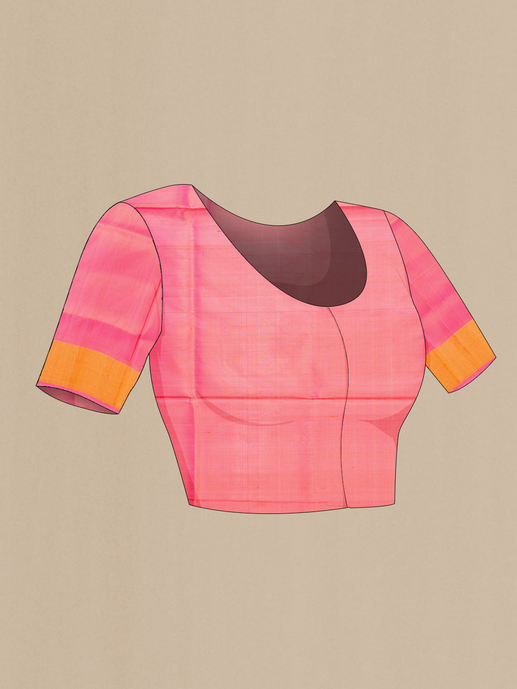 Close up image of the blouse of Pink Dual Tone Uppada Silk Saree with Zari Butta on the body and Zari Border. 
