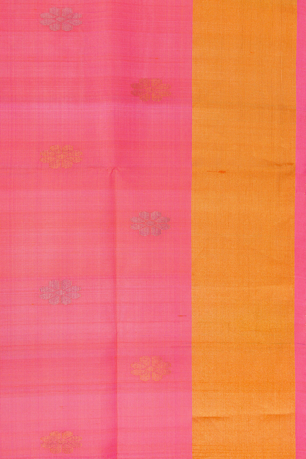 Border image of Pink Dual Tone Uppada Silk Saree with Zari Butta on the body and Zari Border. 