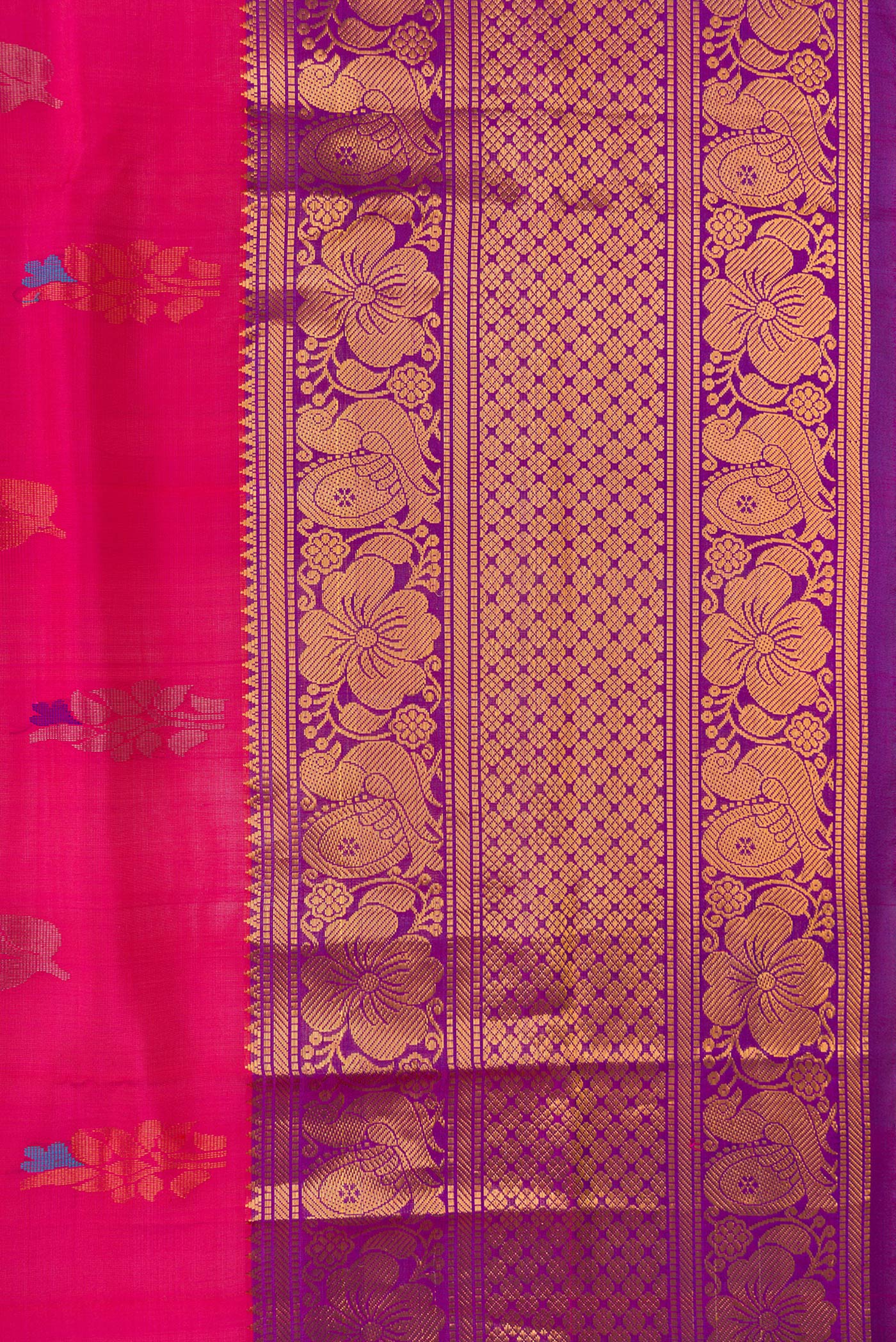 Border image of Pink Dual Tone Uppada Silk Saree with Zari And Thread Butta on the body and Zari Border. 