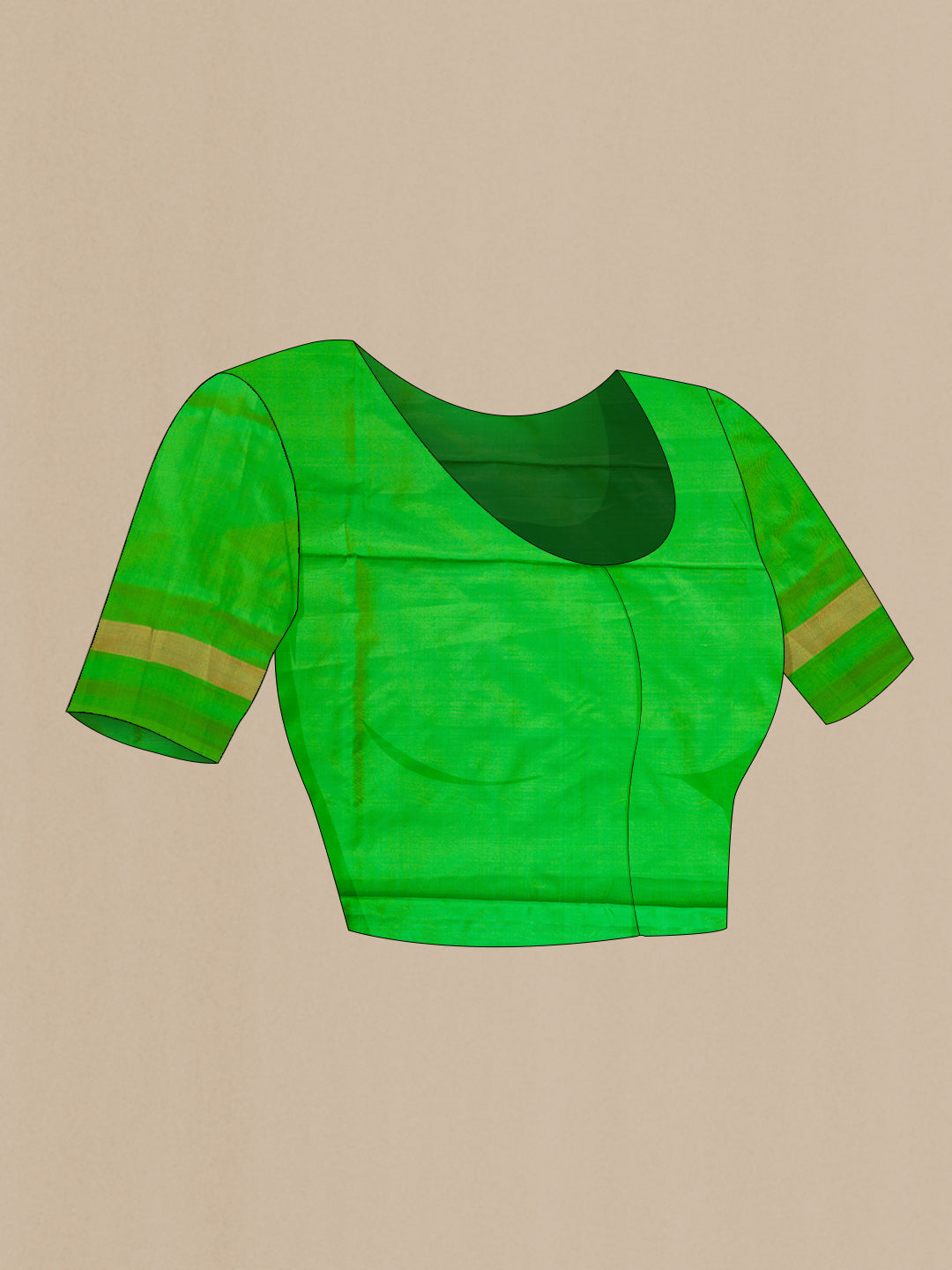 Close up image of the blouse of Red Dual Tone Uppada Silk Saree with Plain Body and Zari Border. 