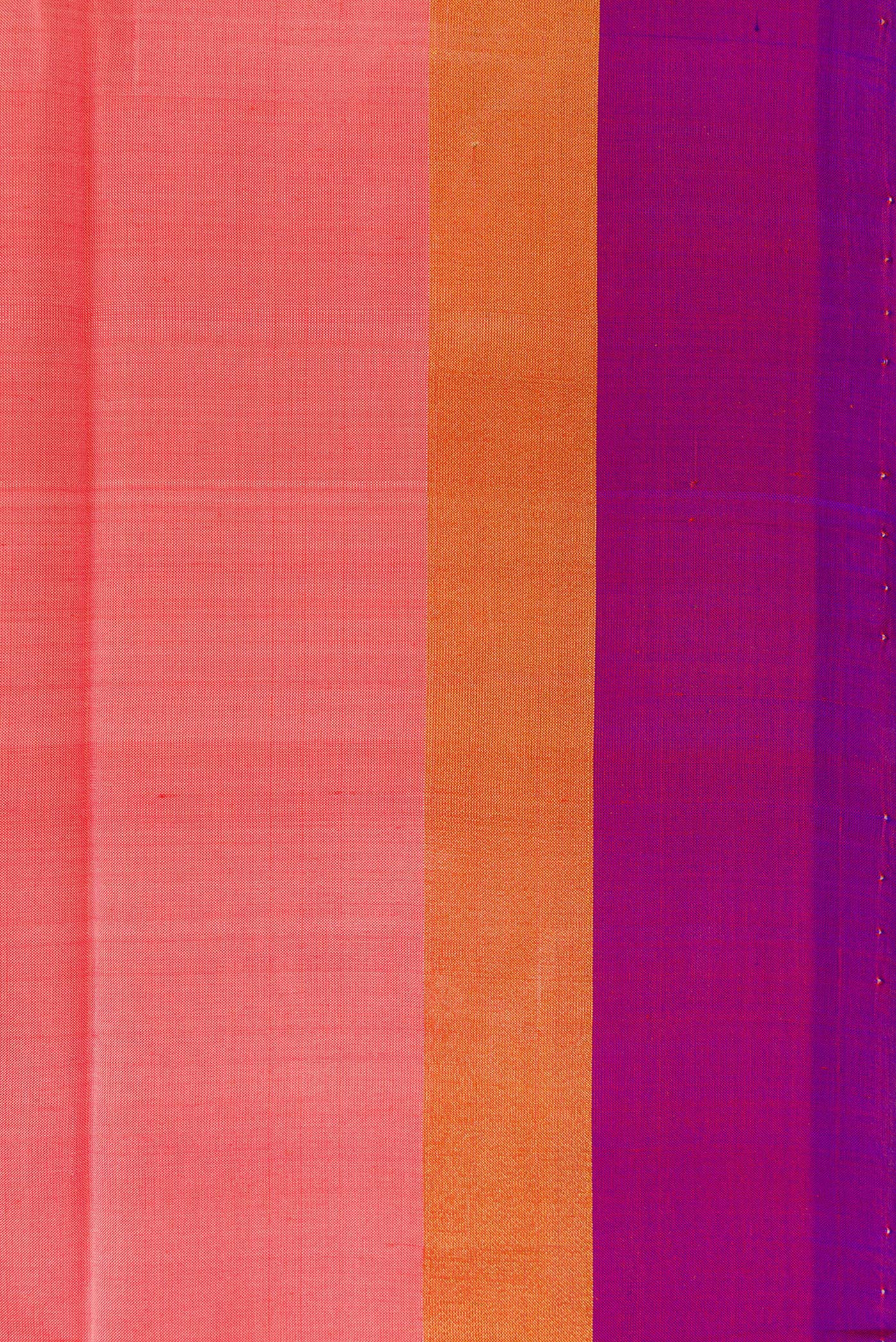 Border image of Peach Dual Tone Uppada Silk Saree with Plain Body and Zari Border. 