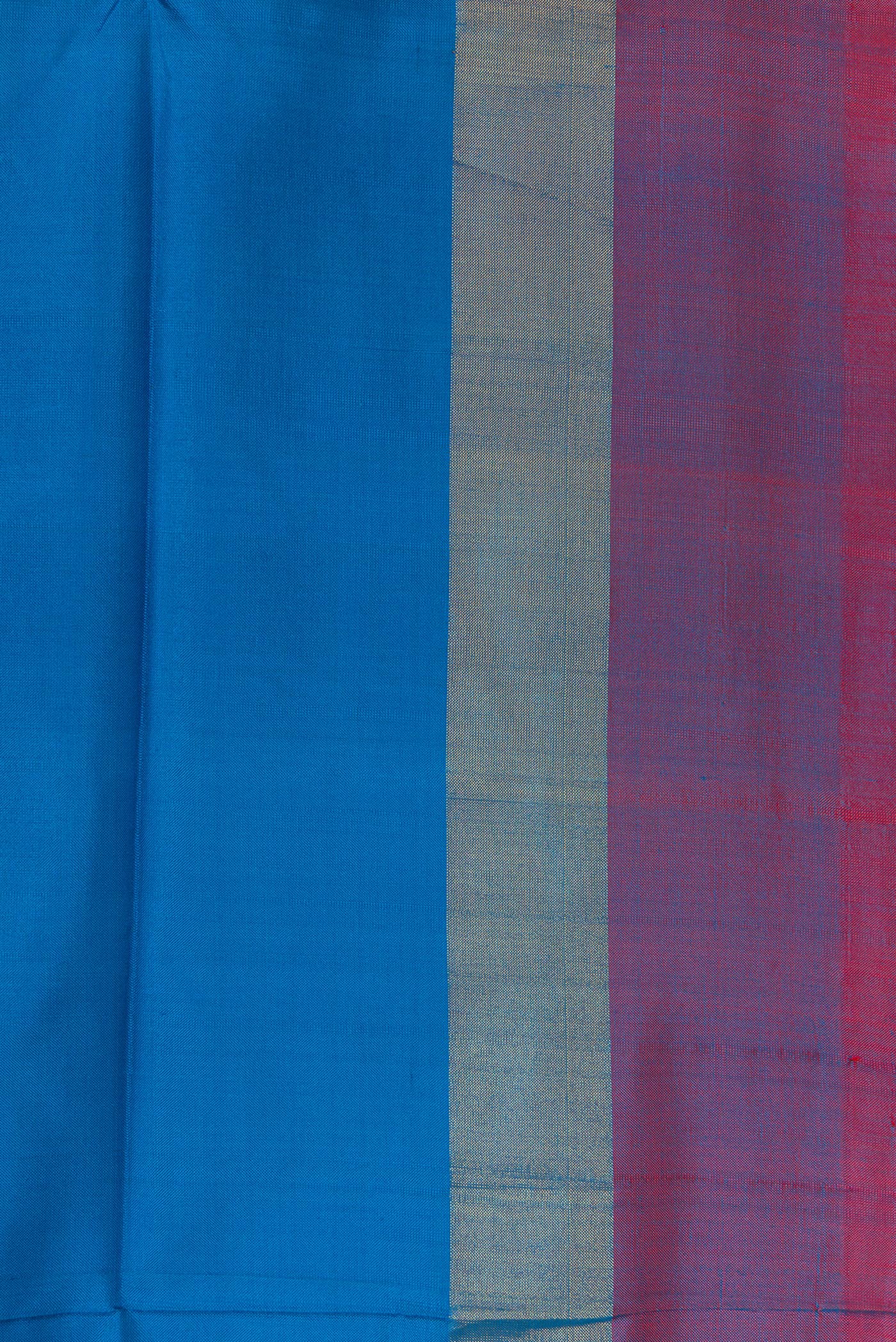 Border image of Peacock Blue Dual Tone Uppada Silk Saree with Plain Body and Zari Border. 