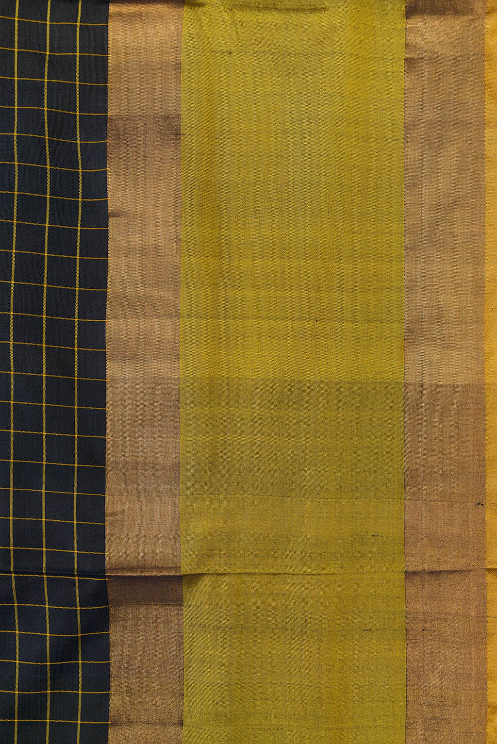 Border image of Black Dual Tone Uppada Silk Saree with Checked design on the body and Zari Border. 