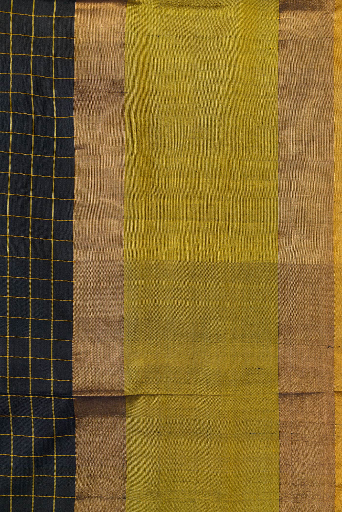 Border image of Black Dual Tone Uppada Silk Saree with Checked design on the body and Zari Border. 