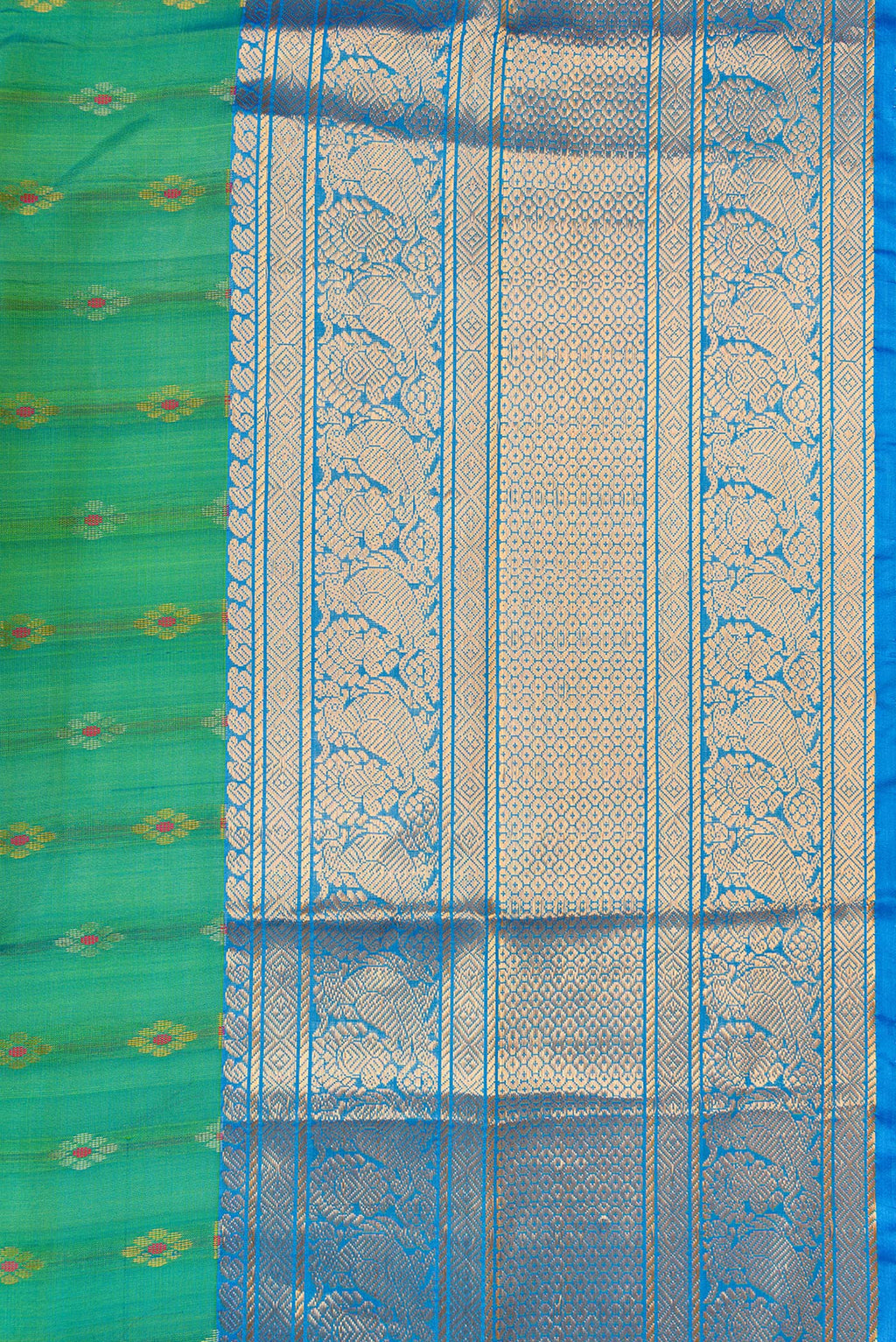 Border image of Sea Green Dual Tone Uppada Silk Saree with Zari Butta on the body and Zari Border. 