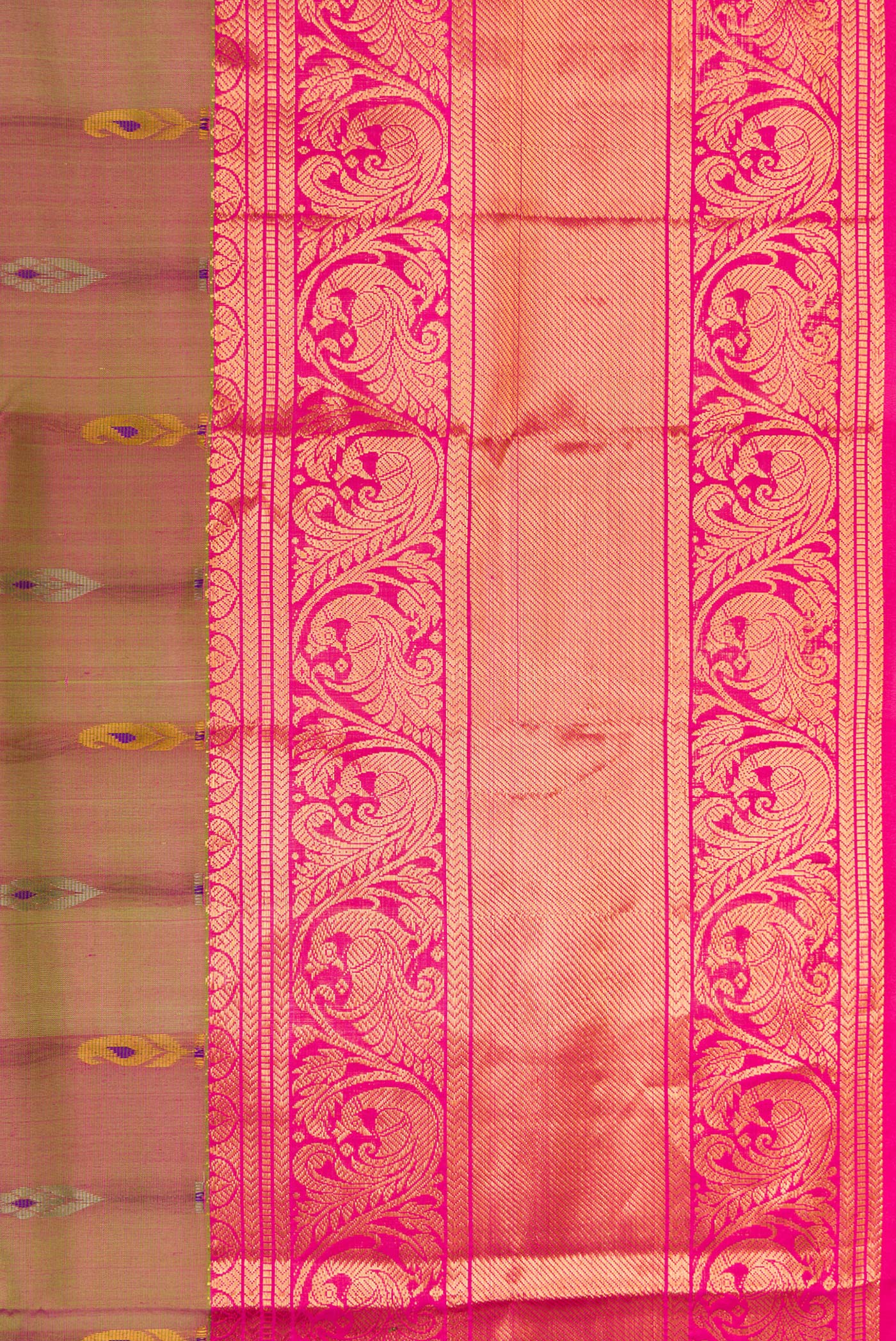 Border image of Green Dual Tone Uppada Silk Saree with Zari Butta on the body and Zari Border. 