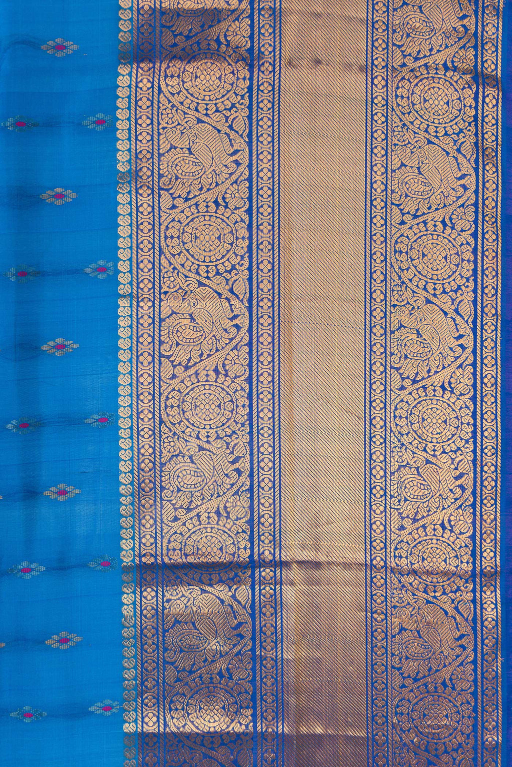 Border image of Sky Blue Dual Tone Uppada Silk Saree with Zari And Thread Butta on the body and Zari Border. 