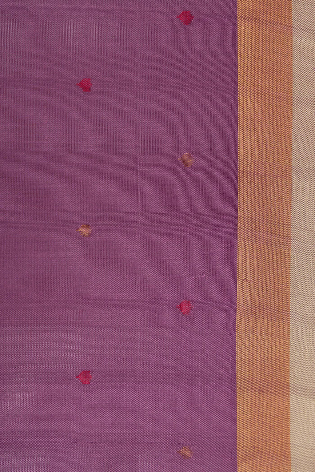 Border image of Lavender Dual Tone Uppada Silk Saree with Zari And Thread Butta on the body and Zari Border. 