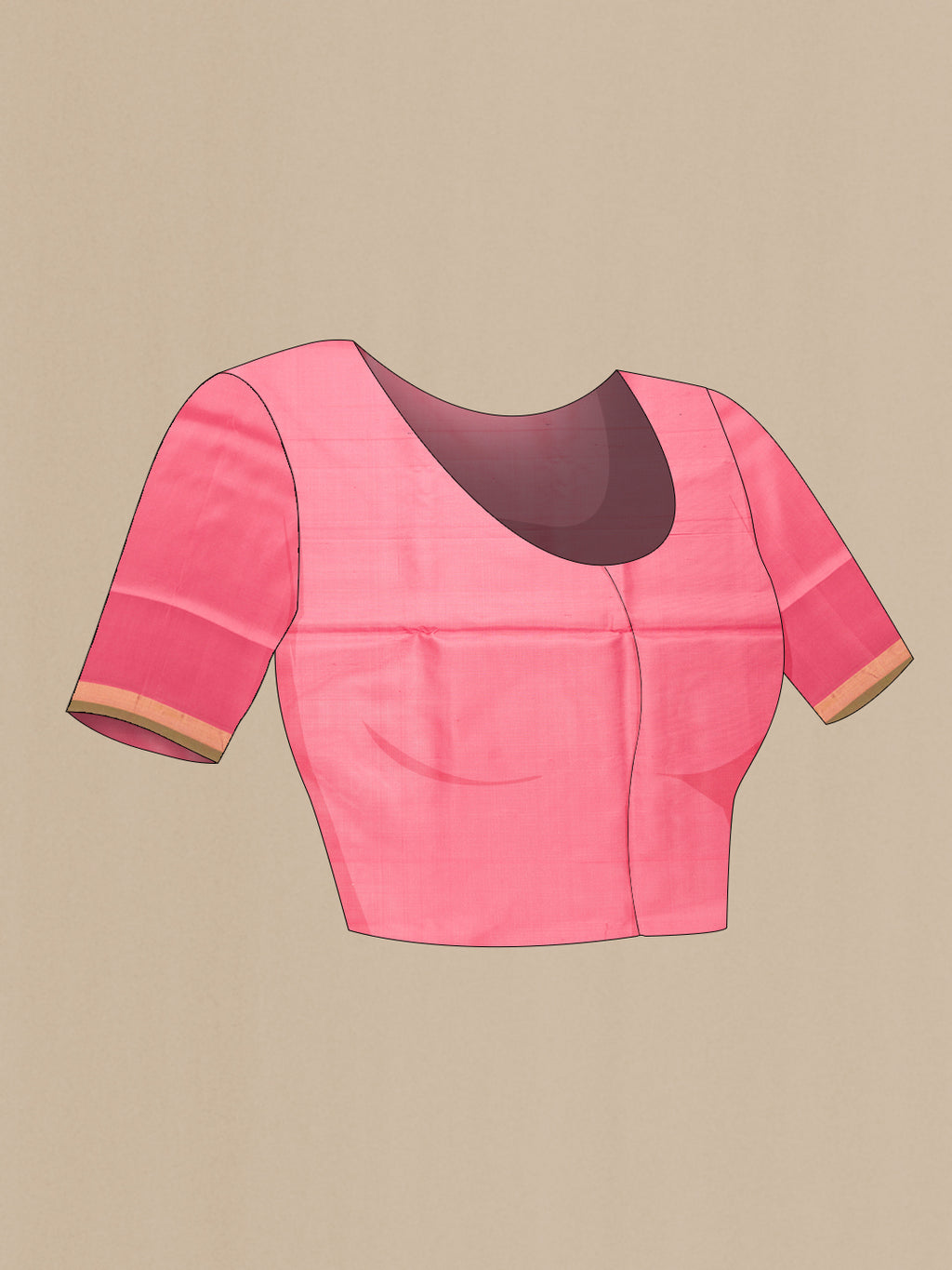 Close up image of the blouse of Pink Dual Tone Uppada Silk Saree with Zari And Thread Butta on the body and Zari Border. 
