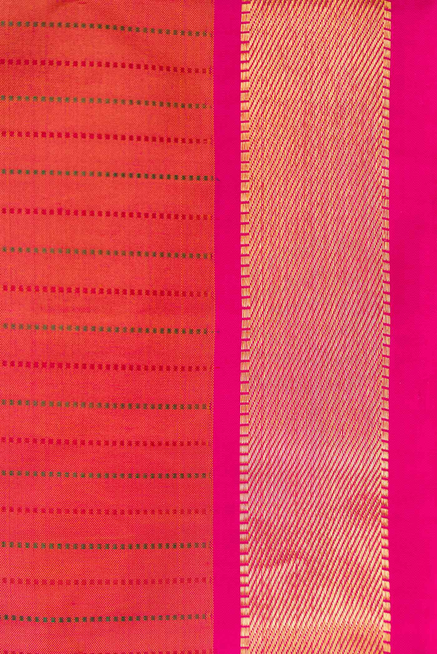 Border image of Dark Mauve Dual Tone Kanchipuram Silk Saree with Stripes on the body and Zari Border. 