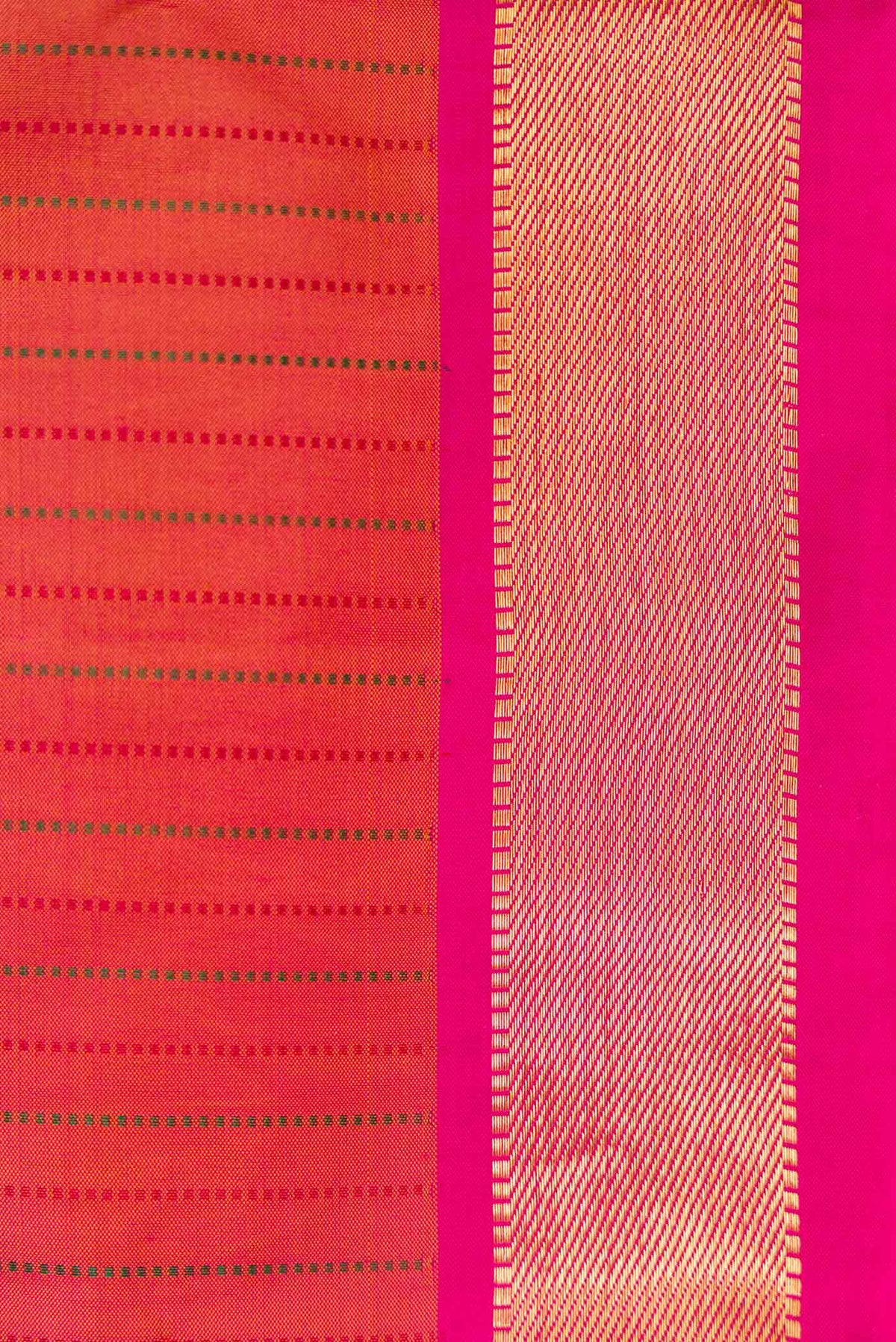 Border image of Dark Mauve Dual Tone Kanchipuram Silk Saree with Stripes on the body and Zari Border. 