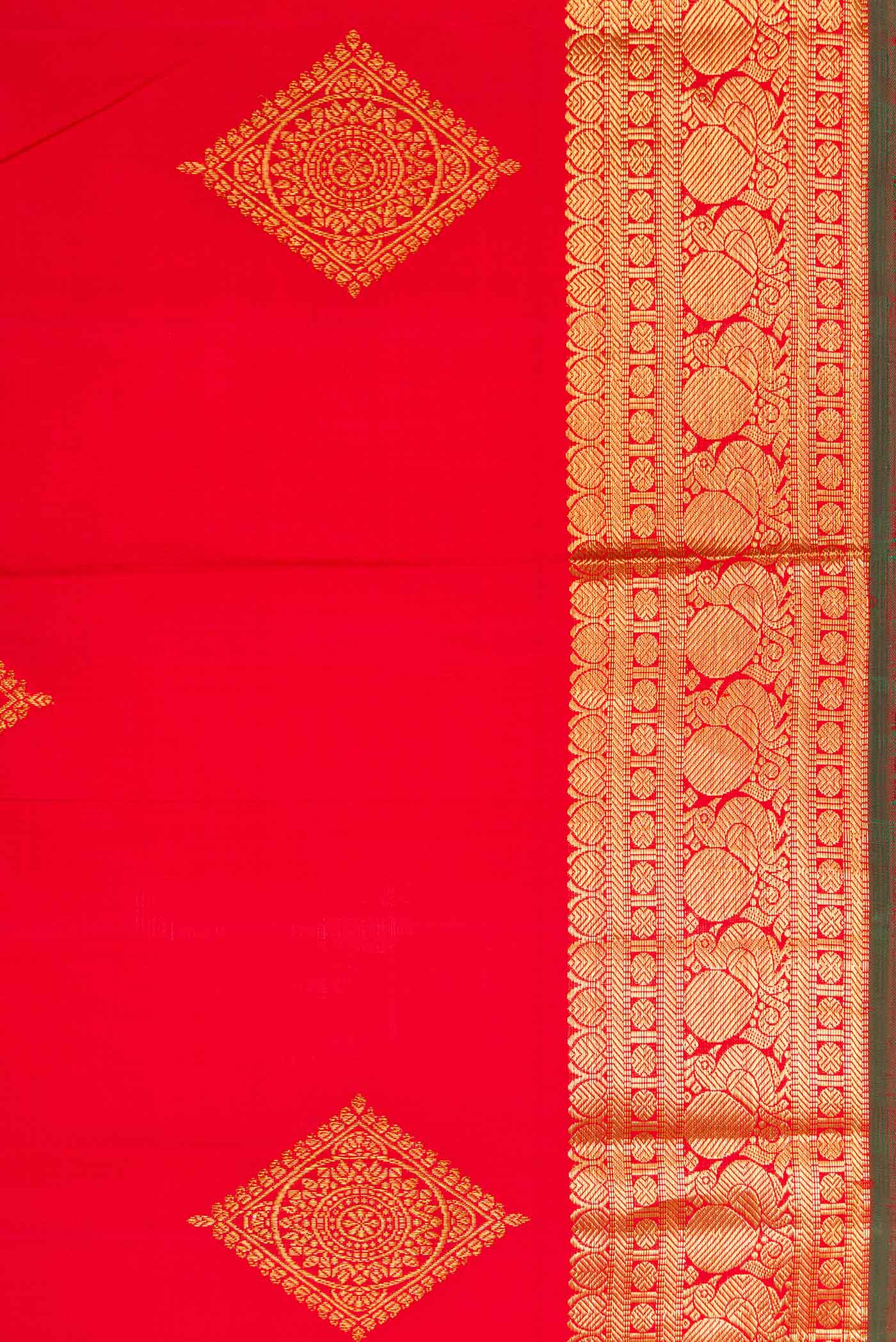 Border image of Red Dual Tone Kanjivaram Silk Saree with Zari Butta on the body and Zari Border. 