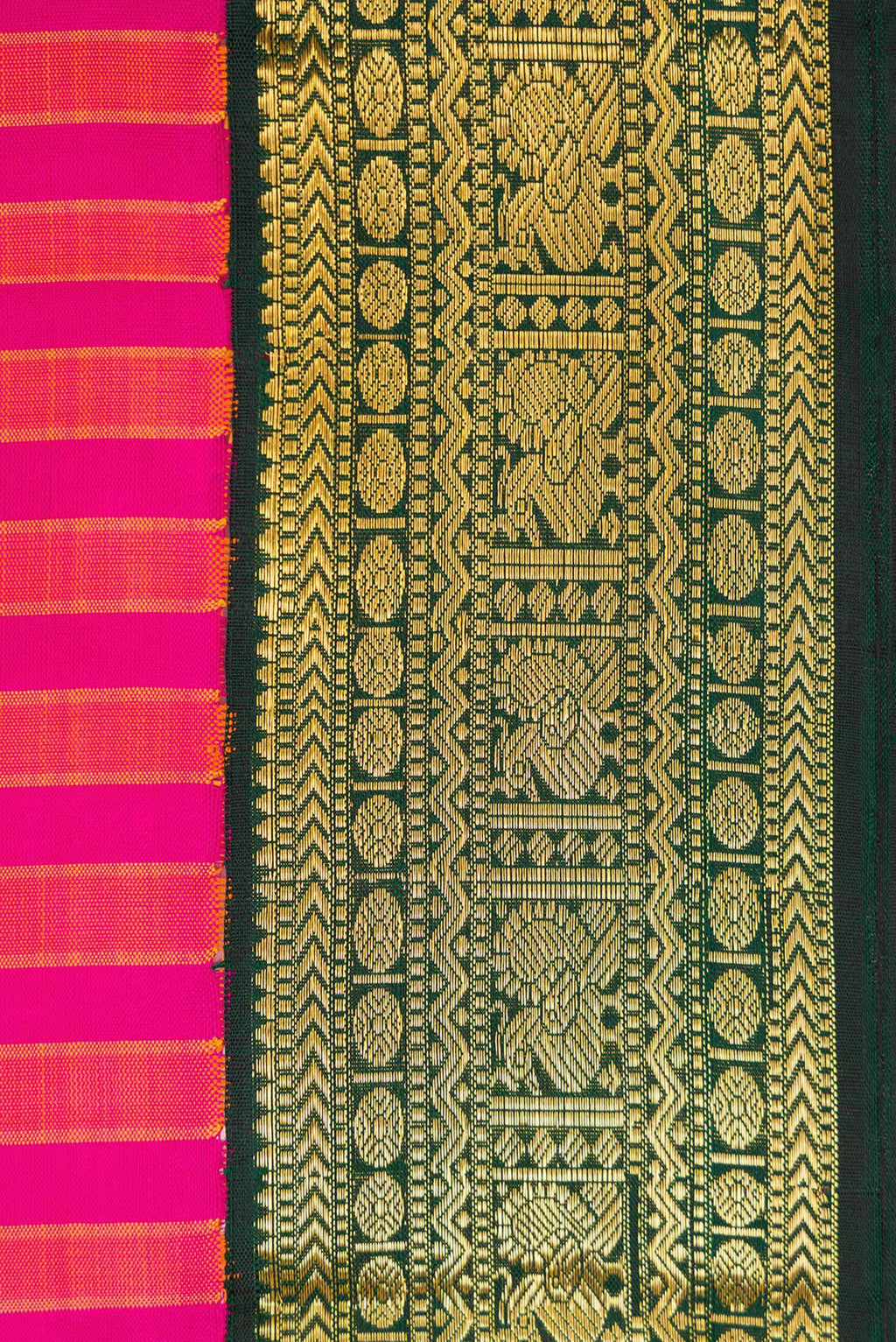 Border image of Pink Dual Tone Kanjivaram Silk Saree with Stripes on the body and Zari Border. 