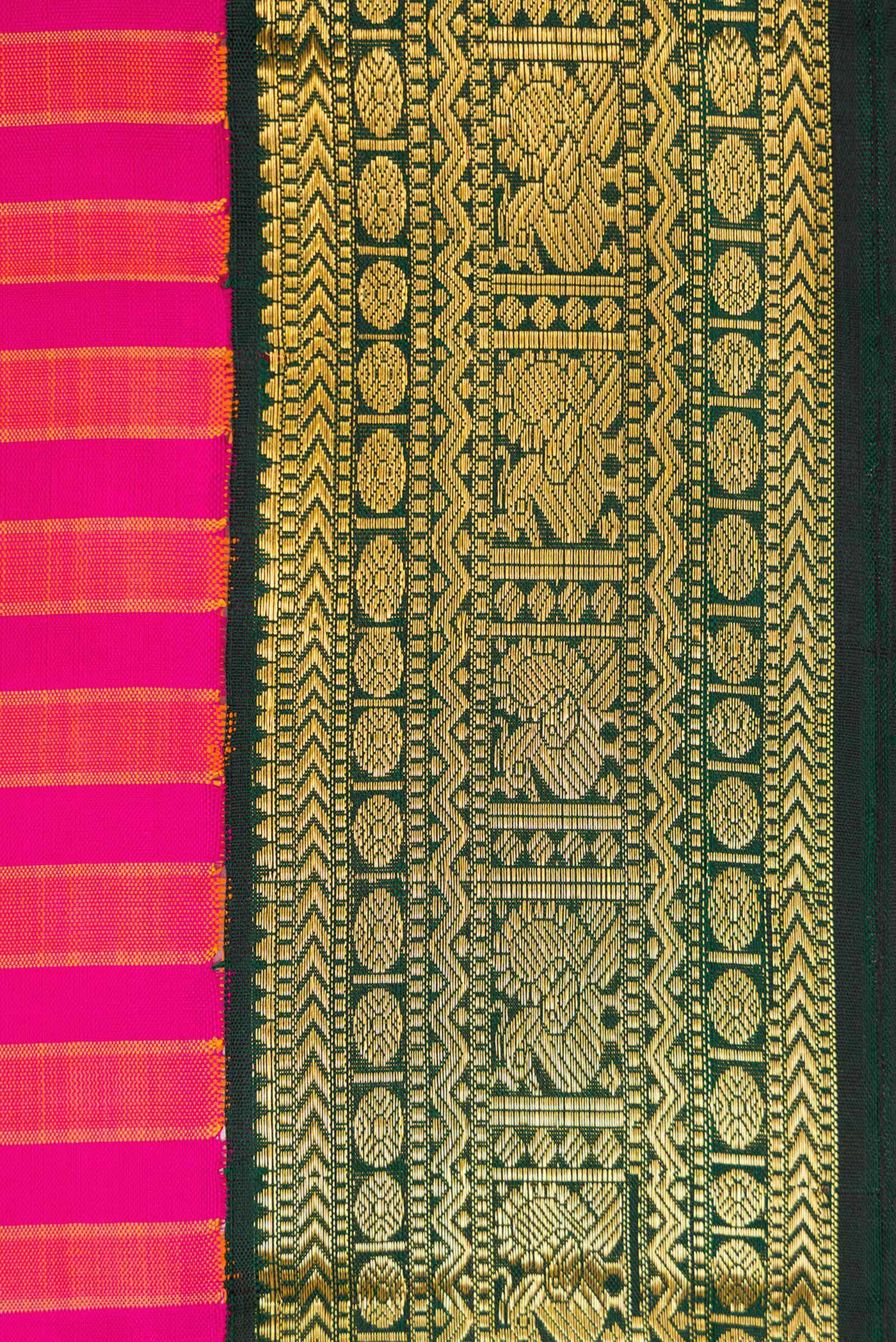 Border image of Pink Dual Tone Kanjivaram Silk Saree with Stripes on the body and Zari Border. 