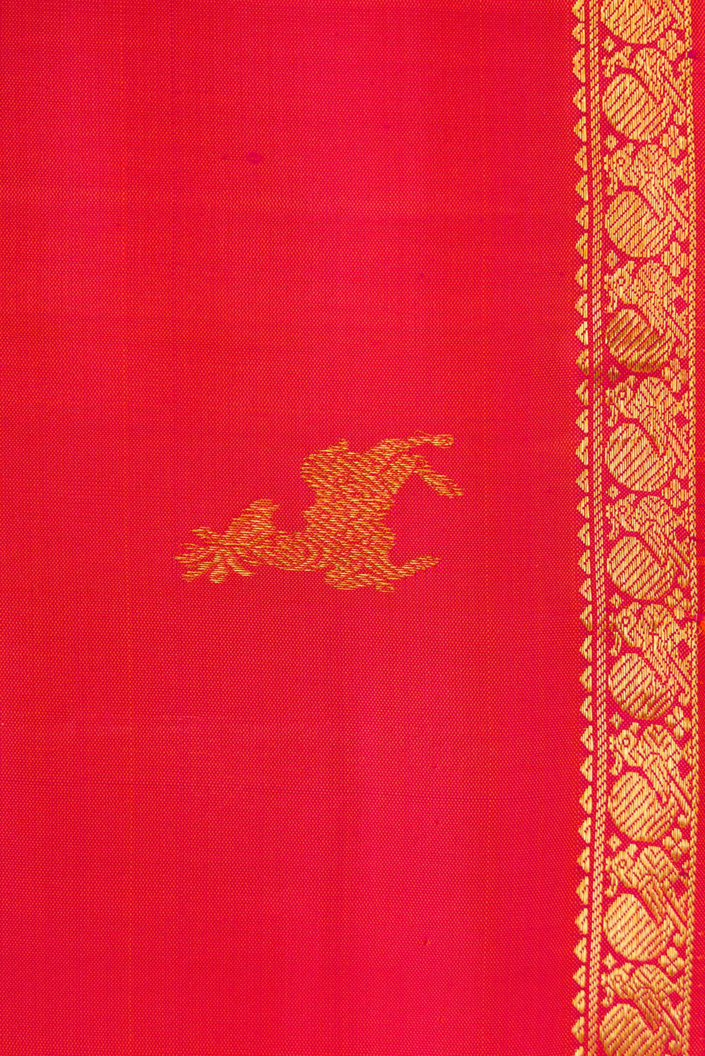 Border image of Red Dual Tone Kanjivaram Silk Saree with Zari Butta on the body and Zari Border. 