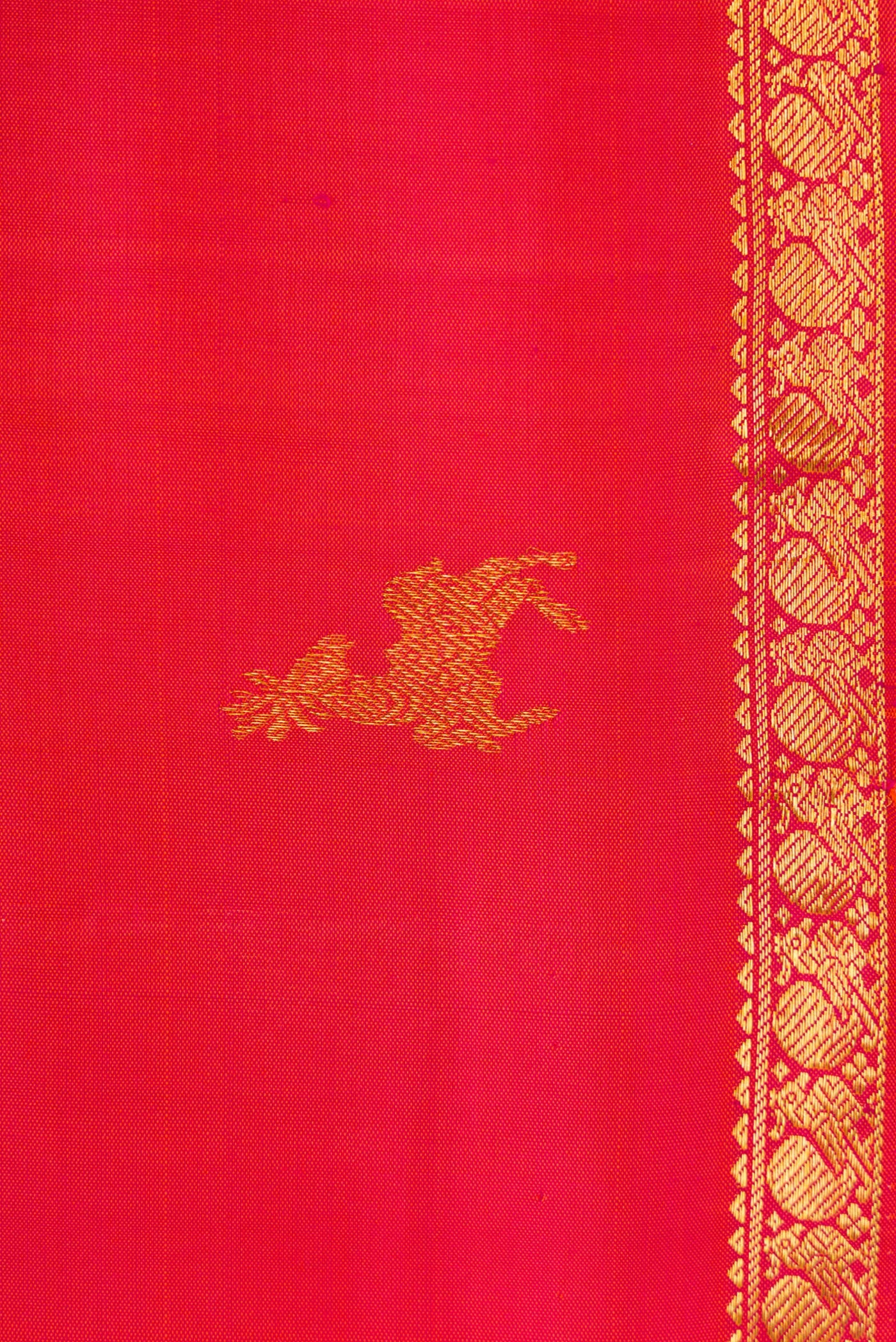 Border image of Red Dual Tone Kanjivaram Silk Saree with Zari Butta on the body and Zari Border. 