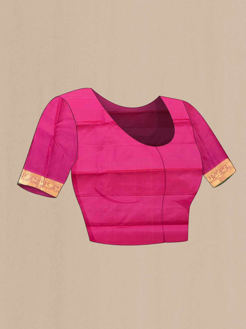 Close up image of the blouse of Maroon Dual Tone Kanchipuram Silk Saree with Zari Butta on the body and Zari Border. 